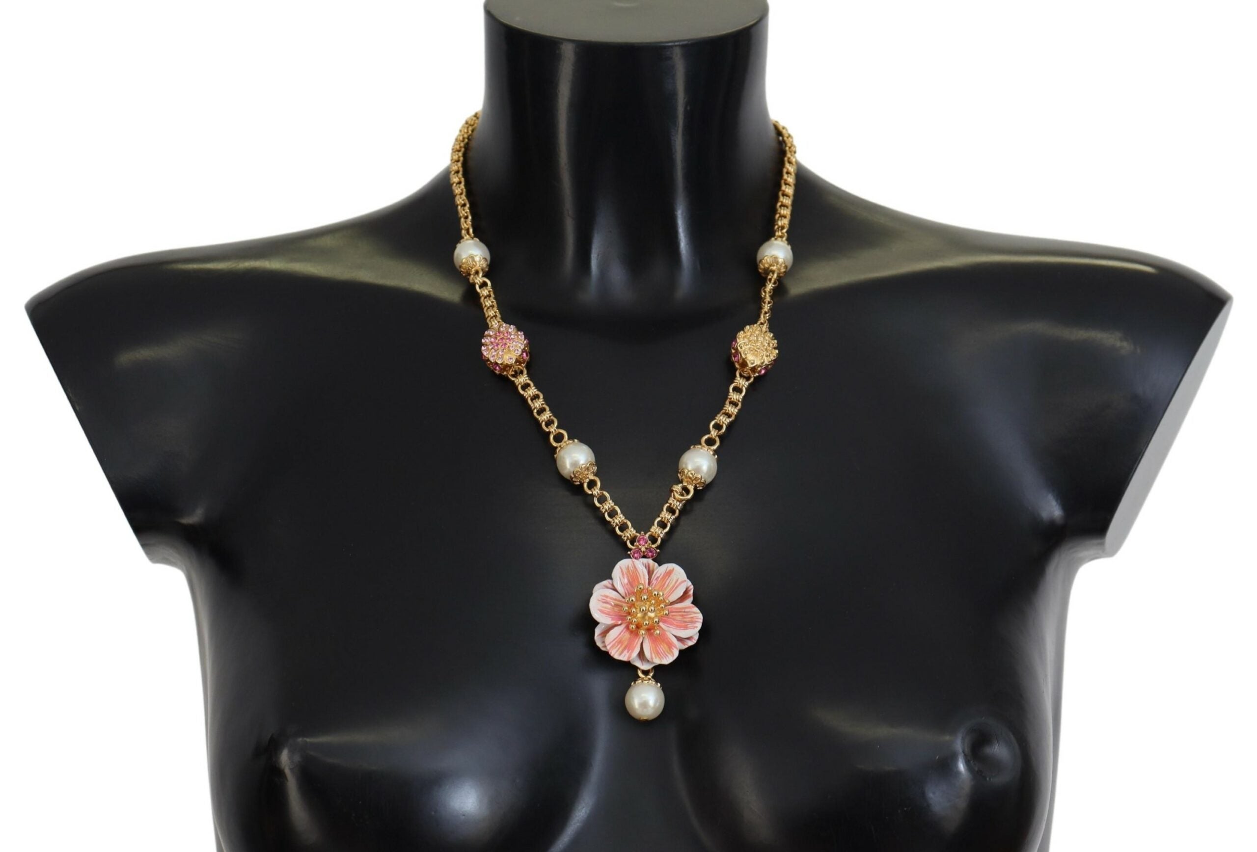 Dolce & Gabbana  Gold-Tone Enamel Flower Necklace with Faux Pearls1