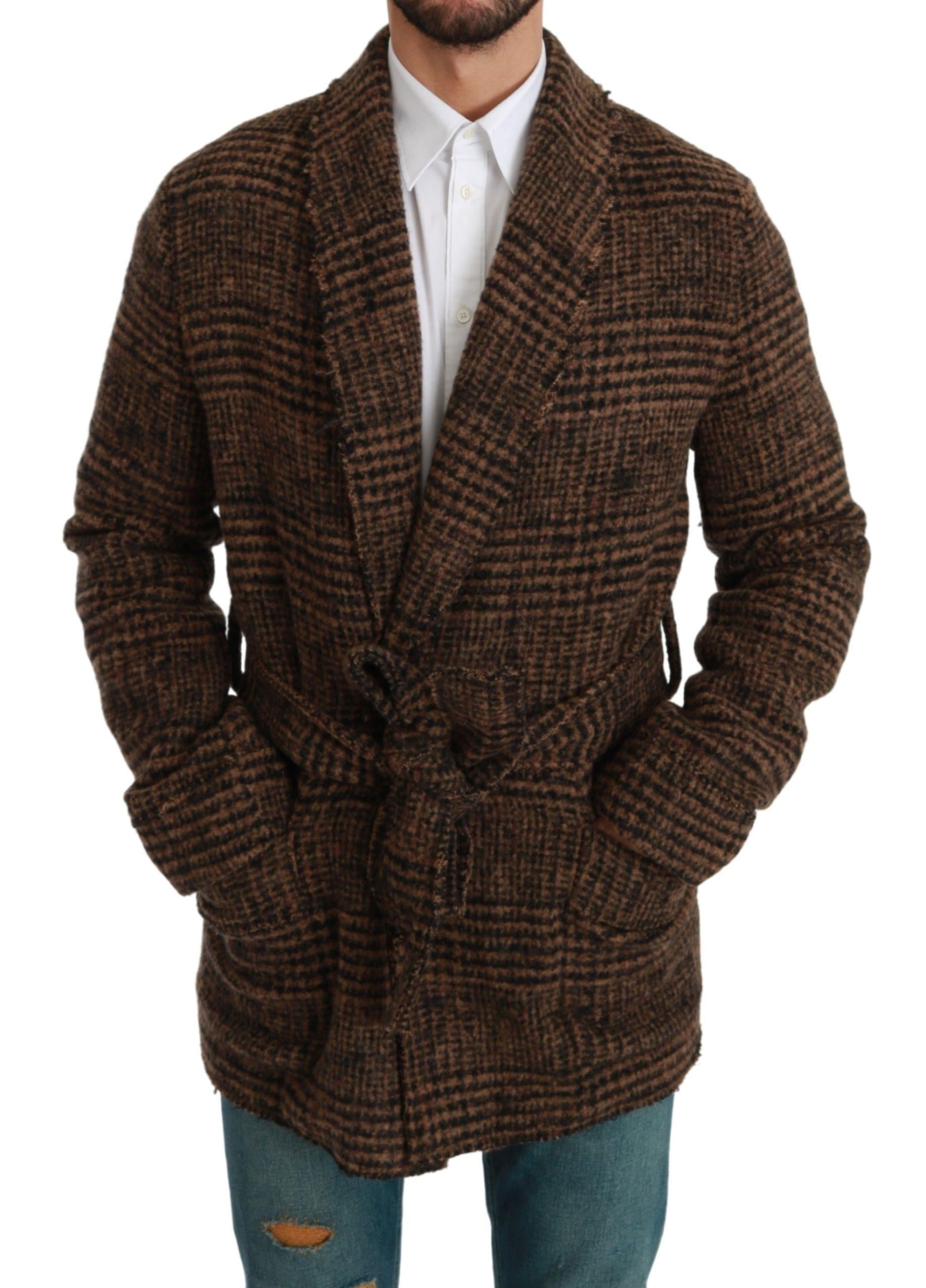 Dolce & Gabbana Checkered Wool Robe Coat Jacket30