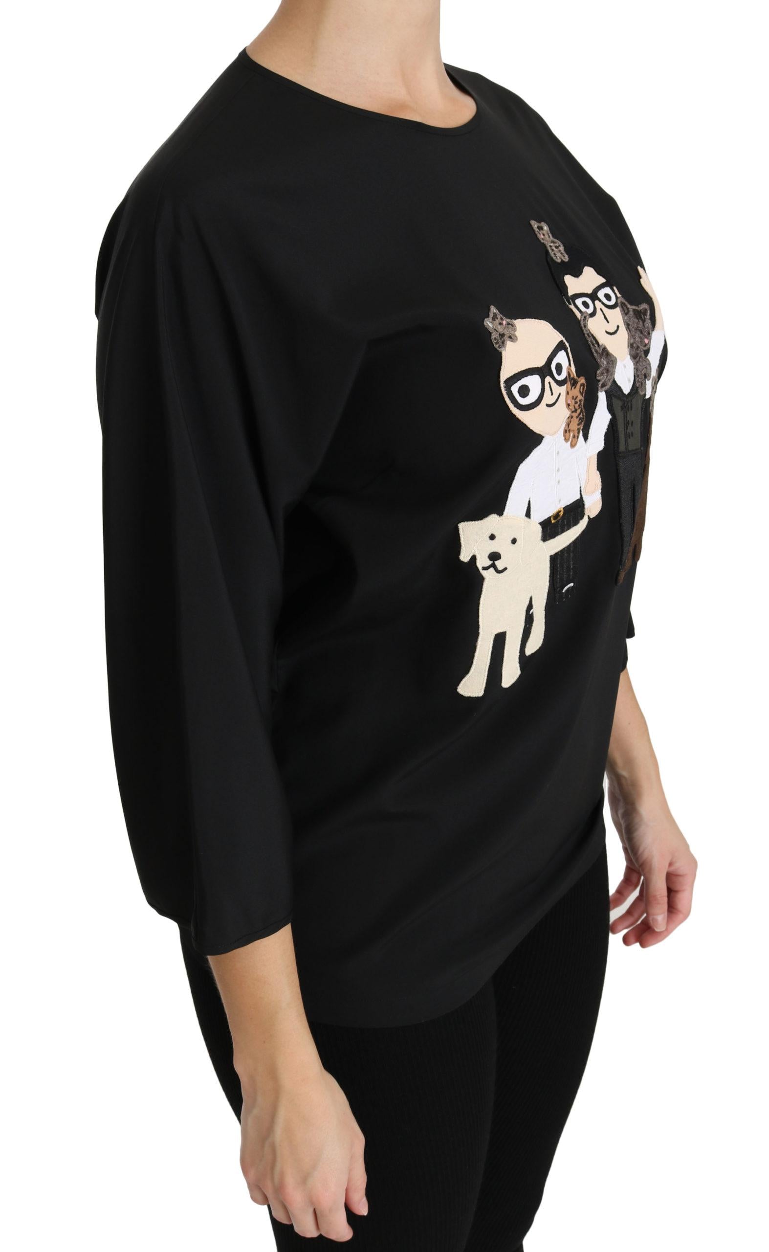 Dolce & Gabbana  Cartoon Print Silk T-Shirt - Black