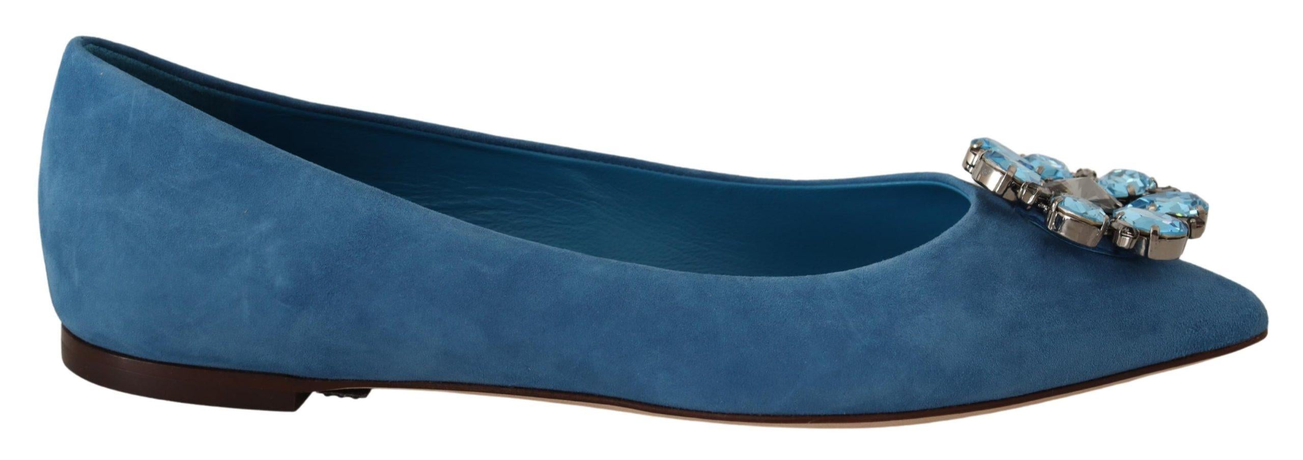 Dolce & Gabbana  Suede Ballerinas with Crystal Detail - Blue