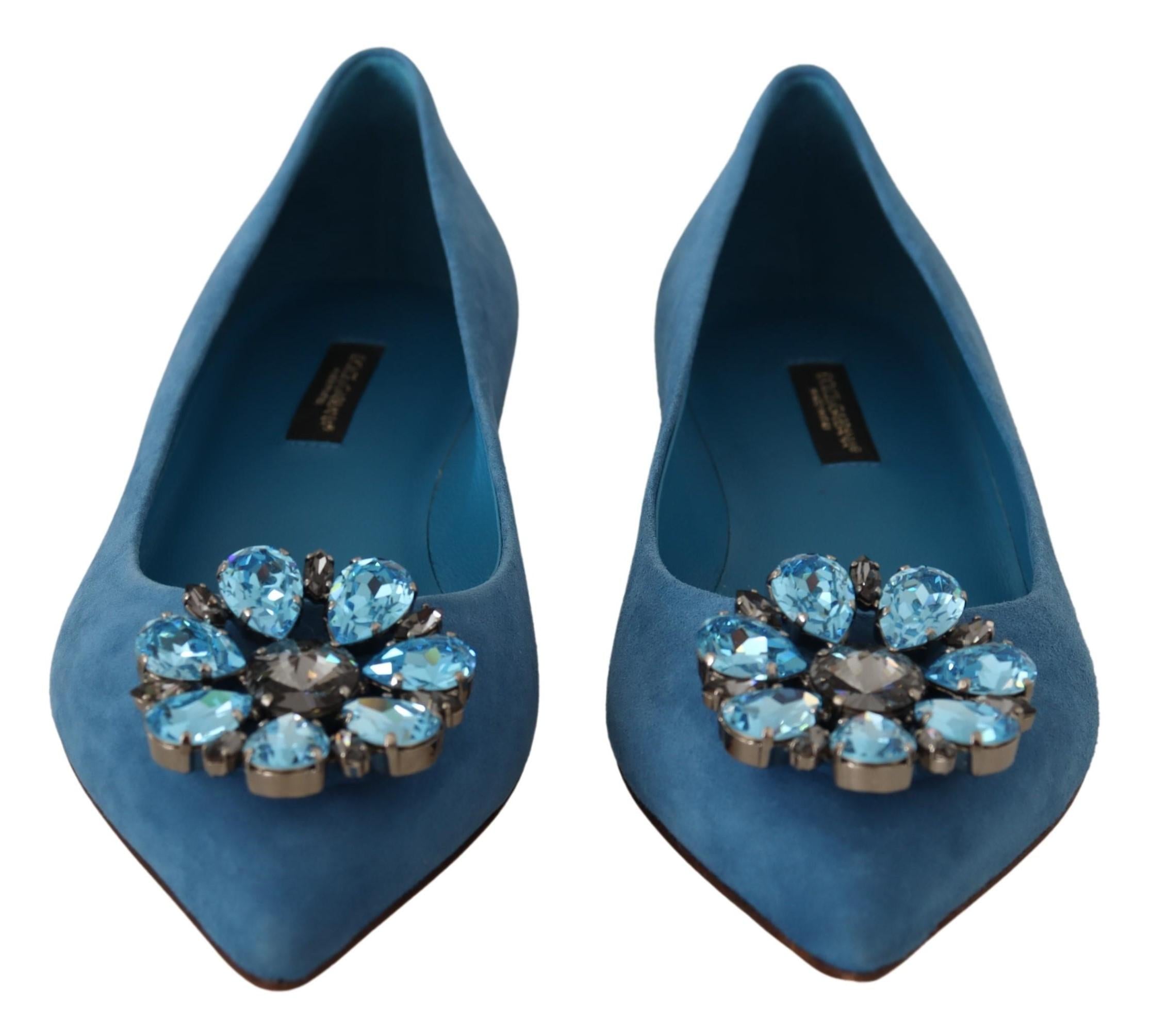 Dolce & Gabbana  Suede Ballerinas with Crystal Detail - Blue