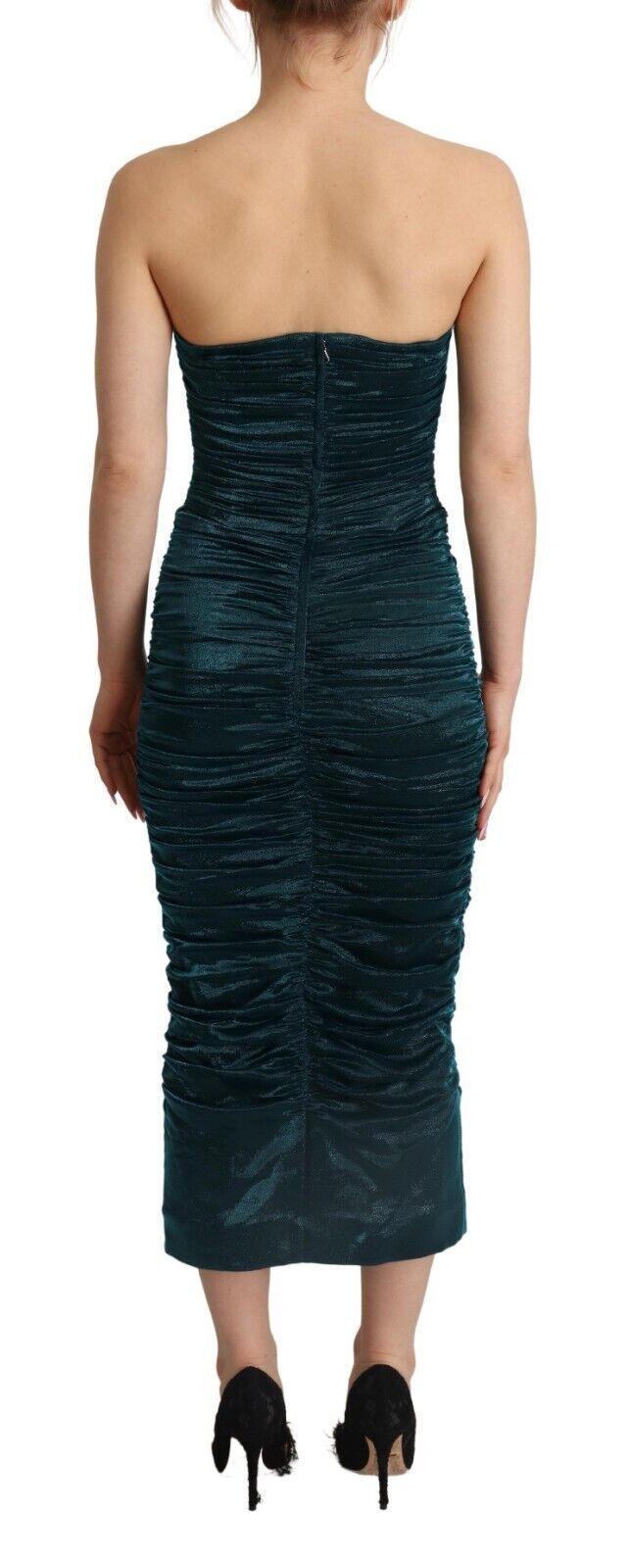 Dolce & Gabbana  Strapless Ruched Midi Dress in Green