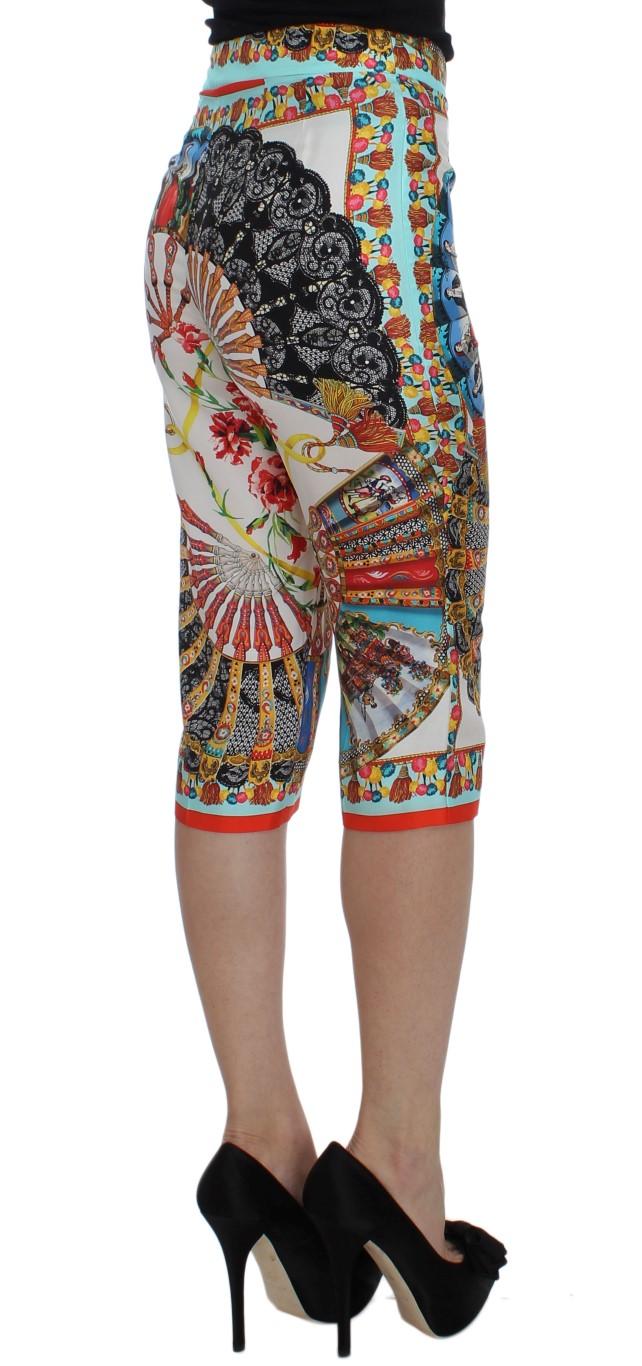 Dolce & Gabbana  Fan Print Silk Capri Pants