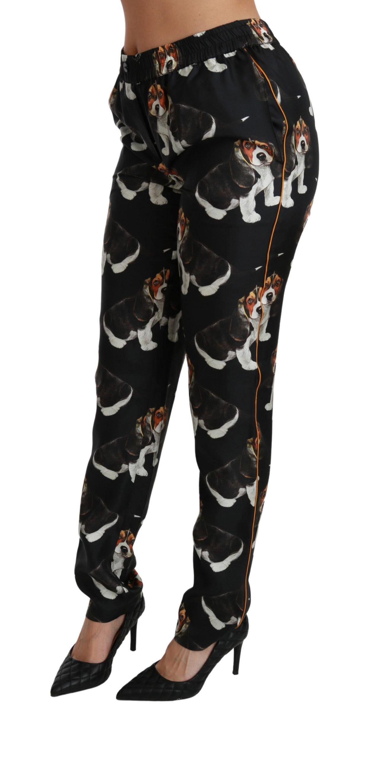 Dolce & Gabbana Printed Mid Waist Skinny Silk Pants