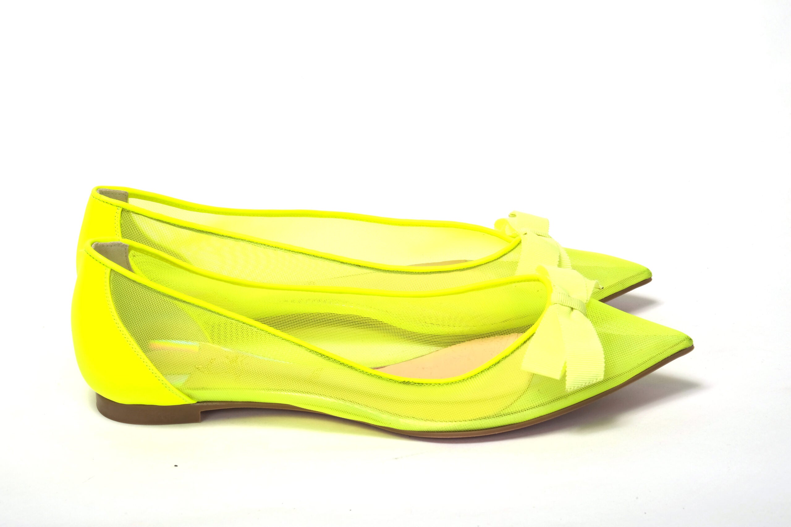 Christian Louboutin  Pigalle Follies Neon Yellow Mesh Ballet Flats