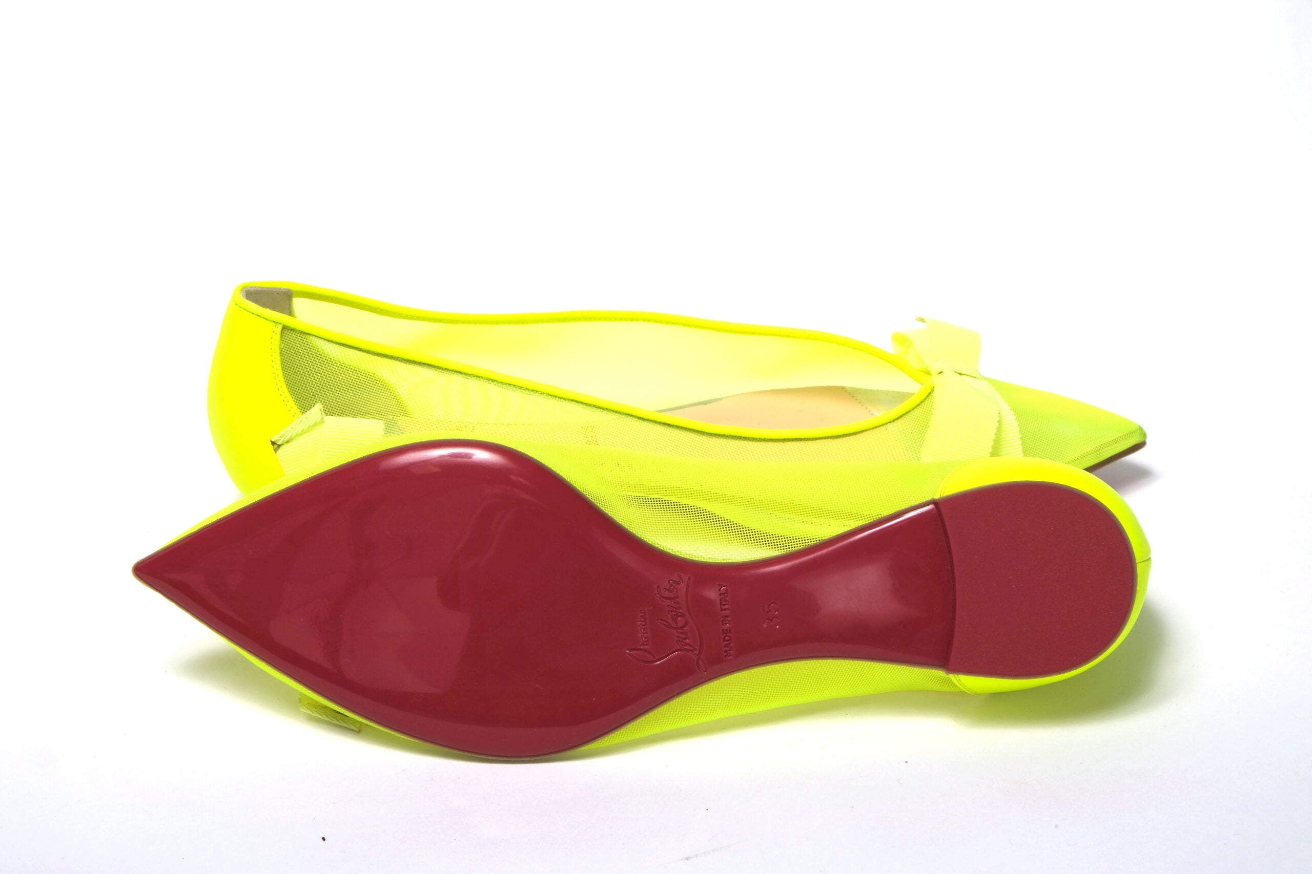 Christian Louboutin  Pigalle Follies Neon Yellow Mesh Ballet Flats