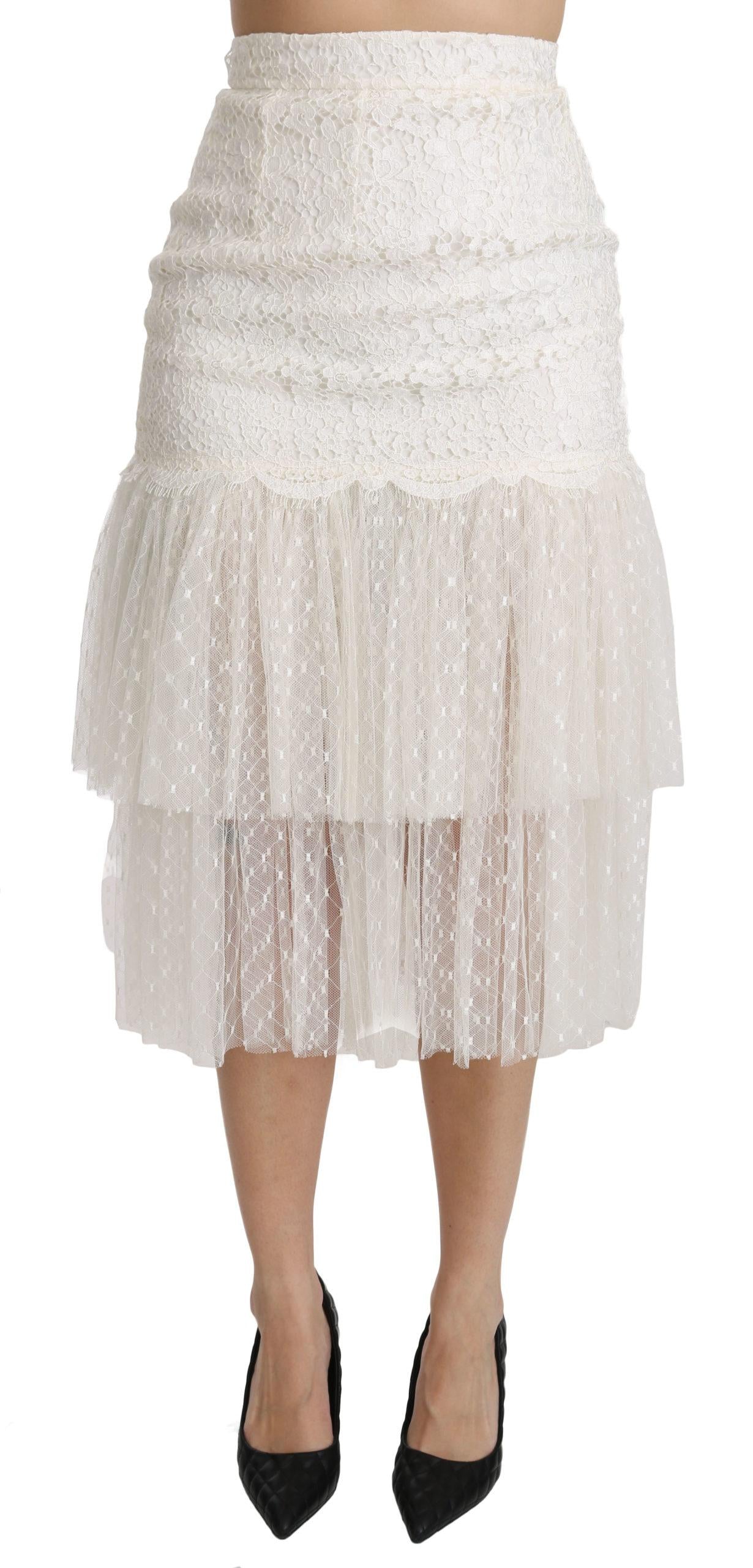 Dolce & Gabbana  White Lace Skirt with Tulle Overlay