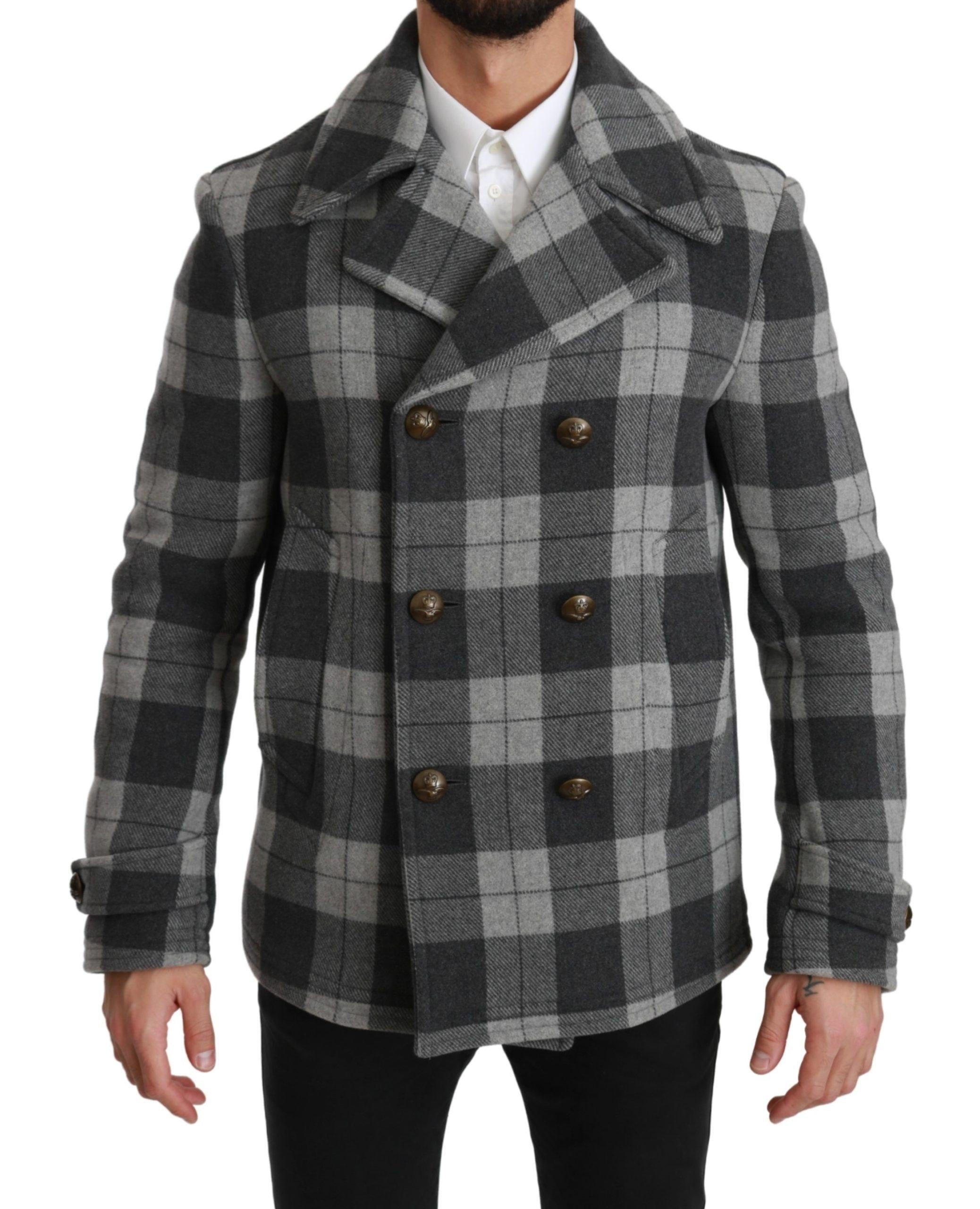 Dolce & Gabbana  Men's Gray Checkered Peacoat