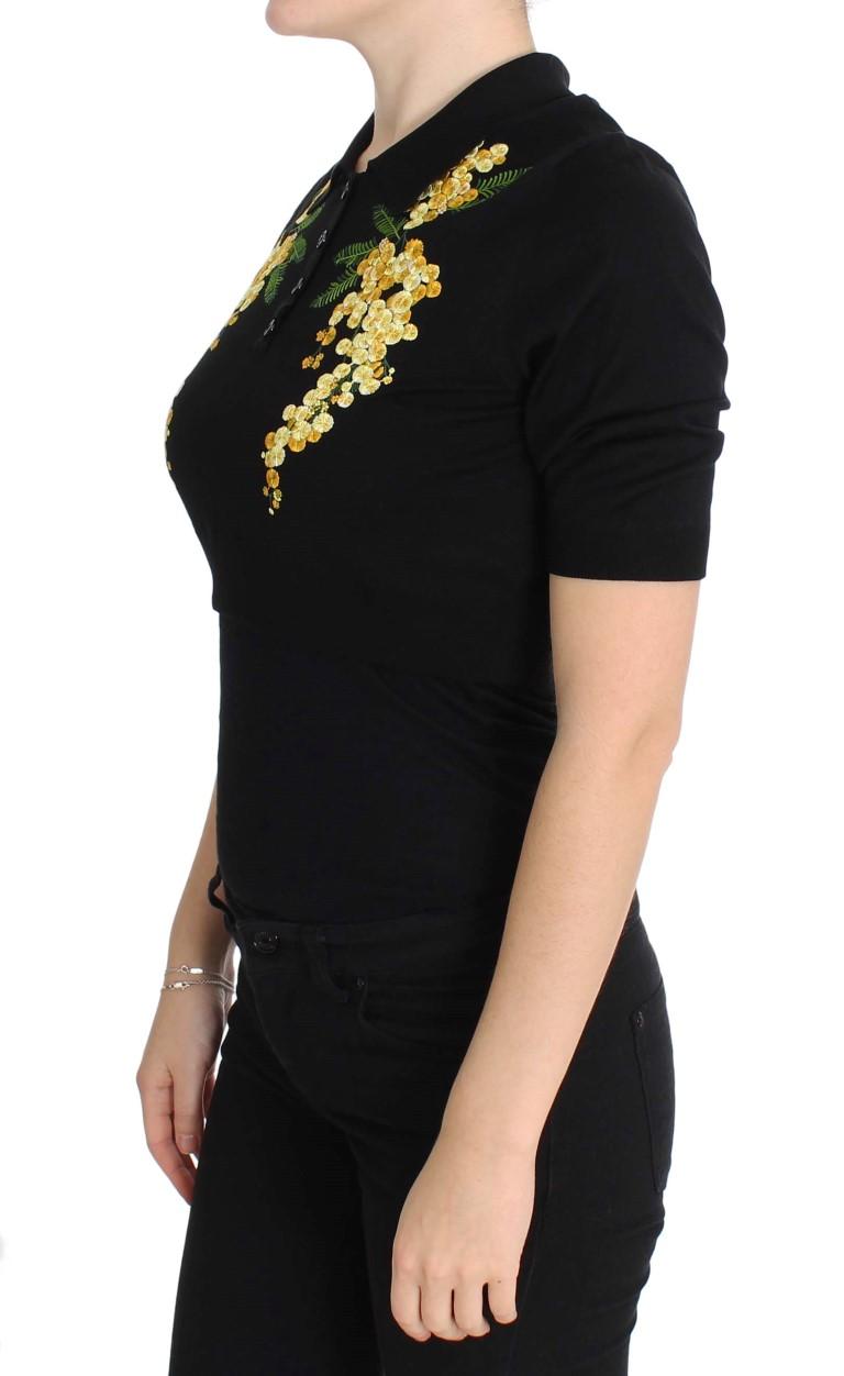 Dolce & Gabbana  Mimosa Embroidery Polo Shirt - Black