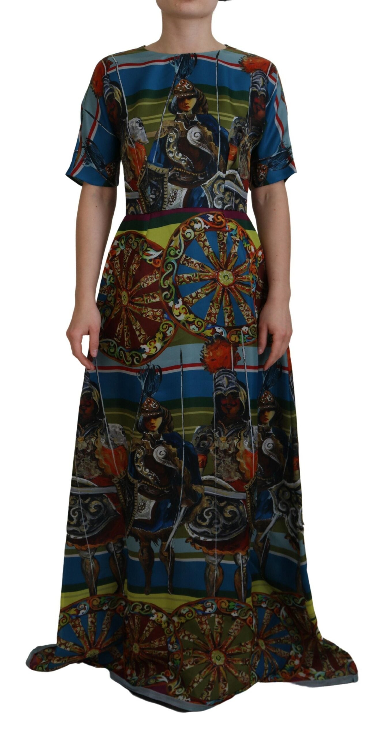 Dolce & Gabbana  Silk Dress with Carretto Sicilian Cart Print