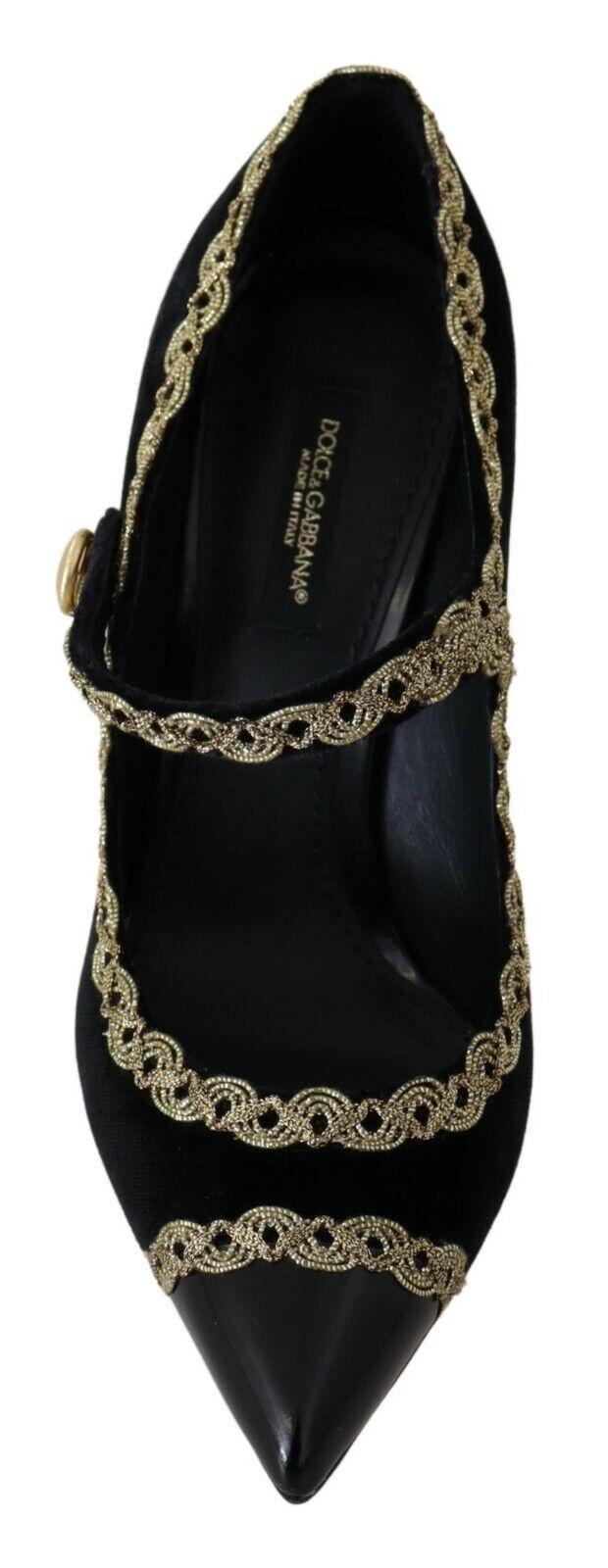 Dolce & Gabbana  Women's Black Velvet Pumps with Gold Embroidered Details