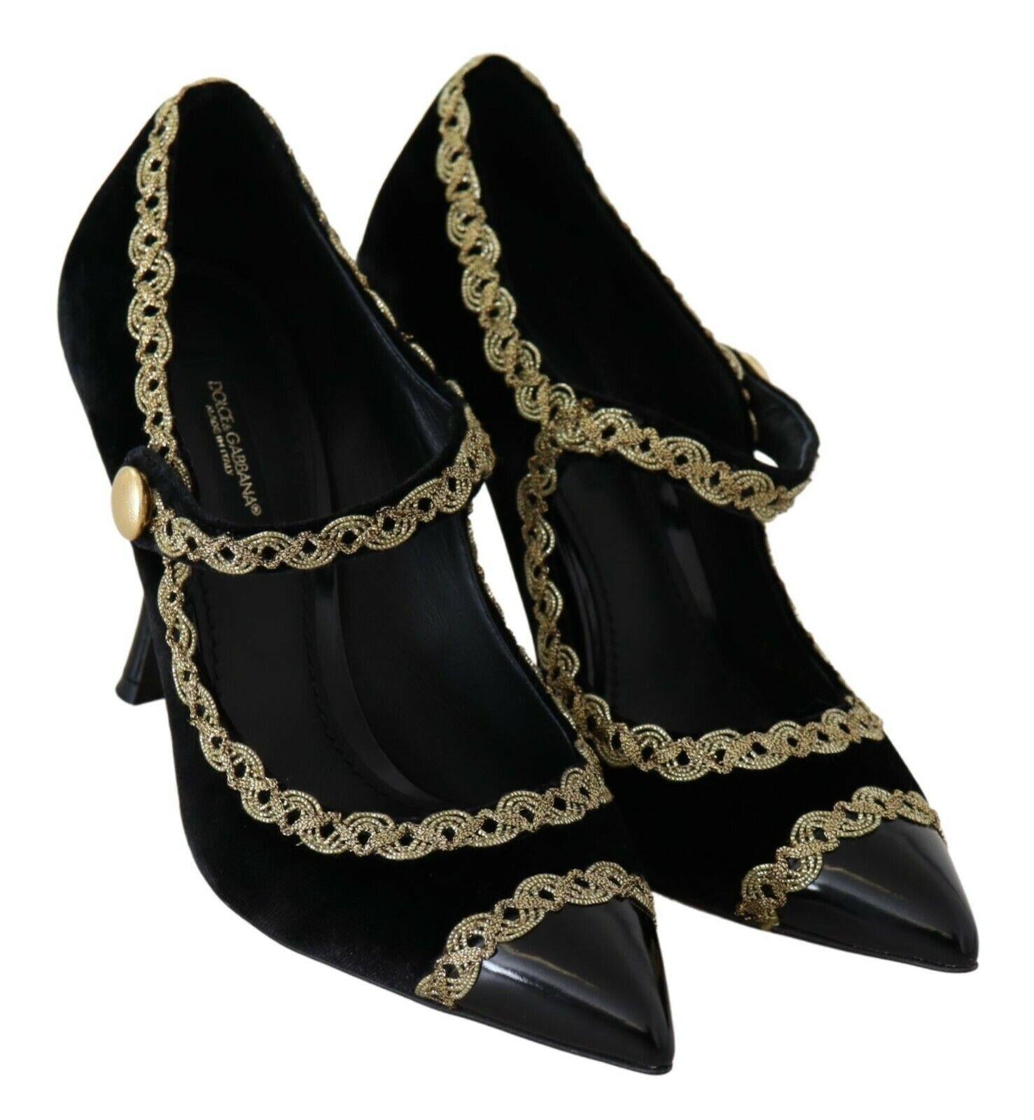 Dolce & Gabbana  Women's Black Velvet Pumps with Gold Embroidered Details