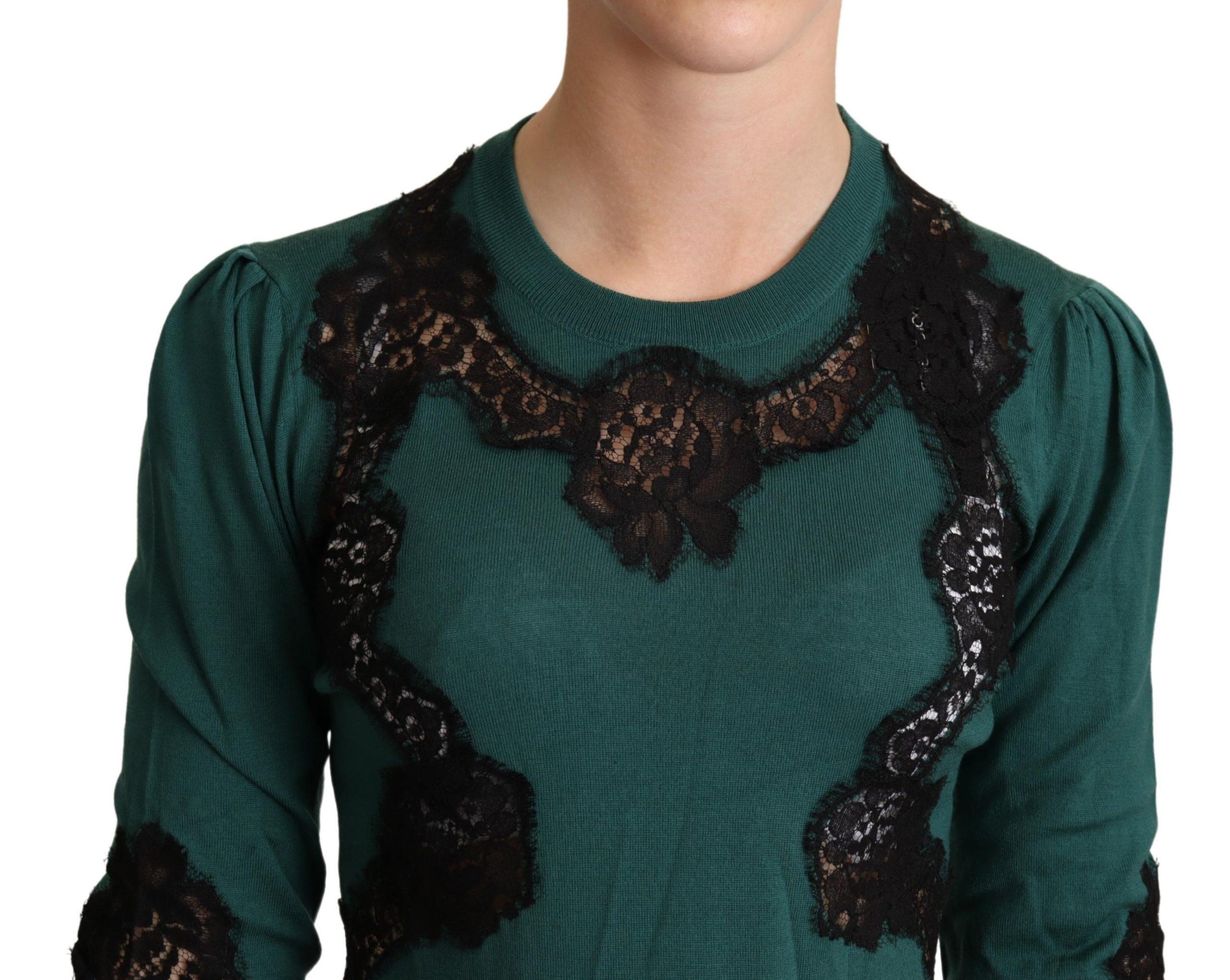 Dolce & Gabbana  Women's Green Lace Trimmed Sweater