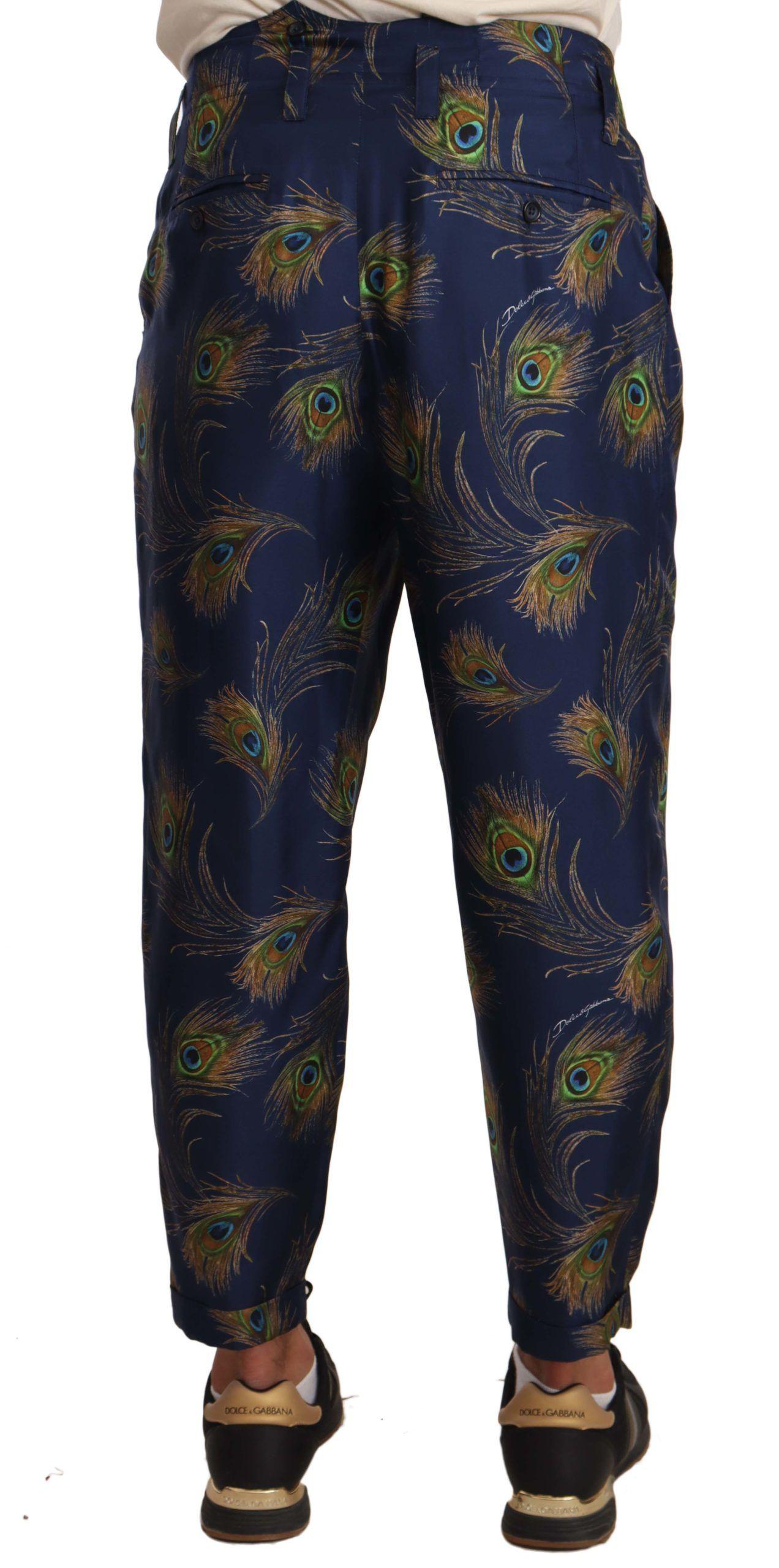 Dolce & Gabbana  Men's Peacock Print Silk Pants