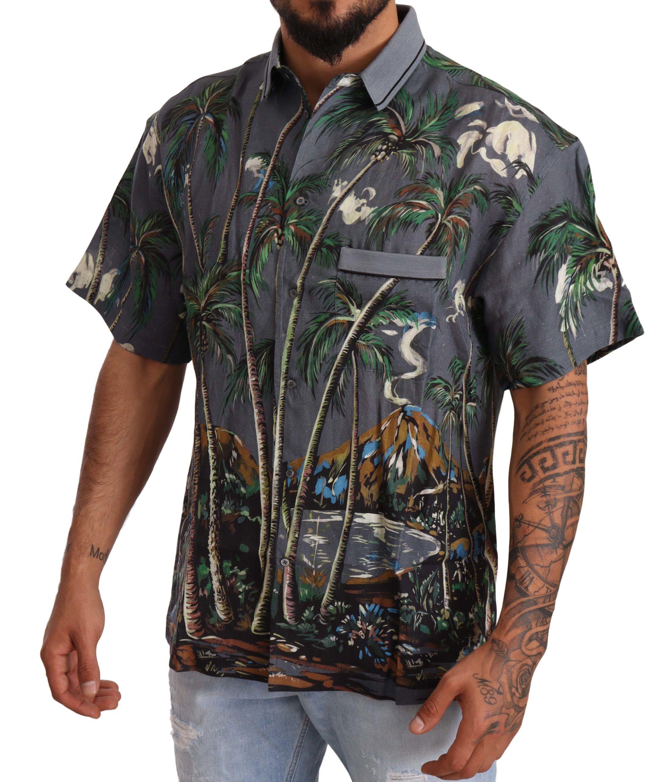 Dolce & Gabbana  Men's Palm Tree Print Short Sleeve Silk Shirt