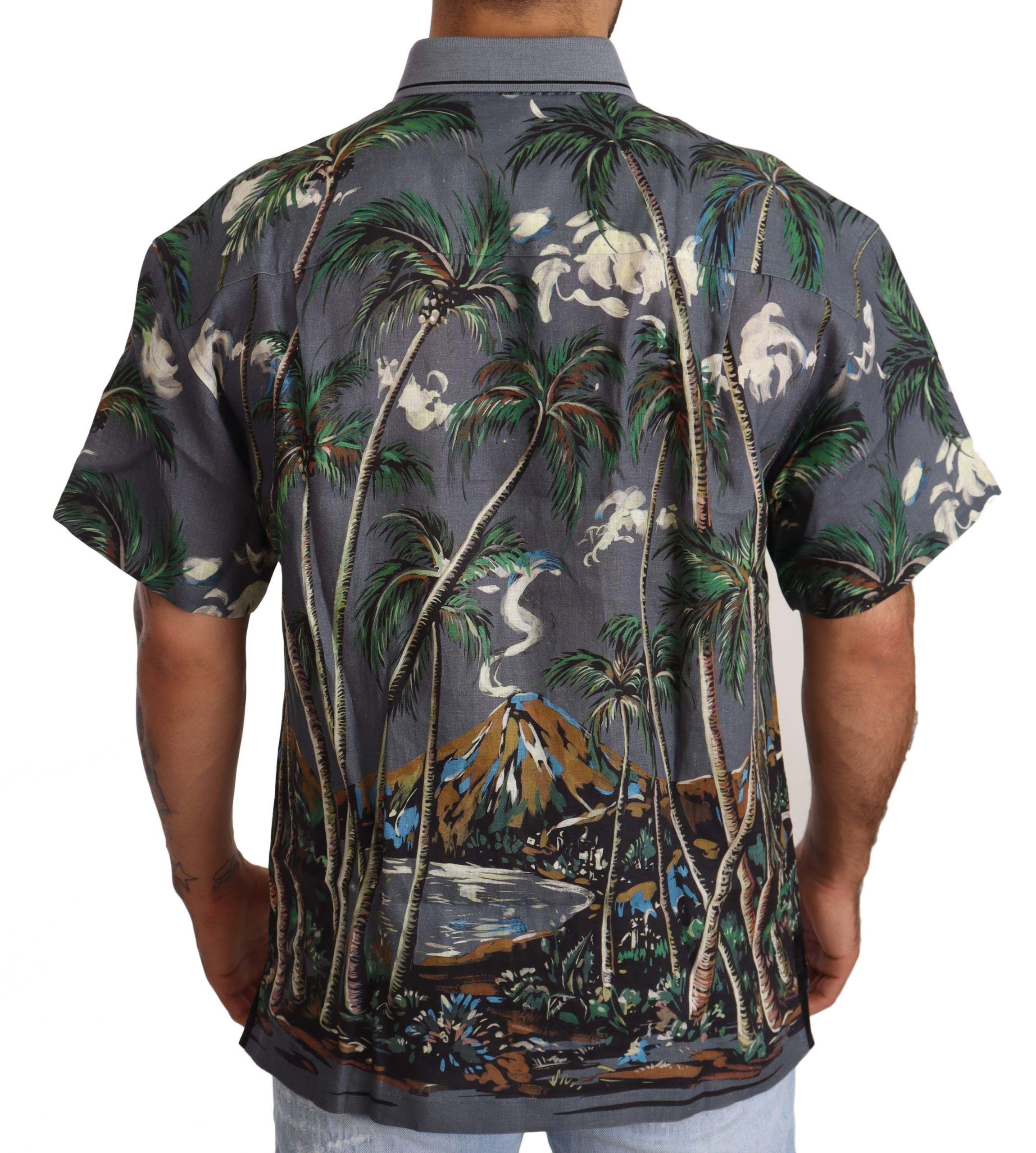 Dolce & Gabbana  Men's Palm Tree Print Short Sleeve Silk Shirt