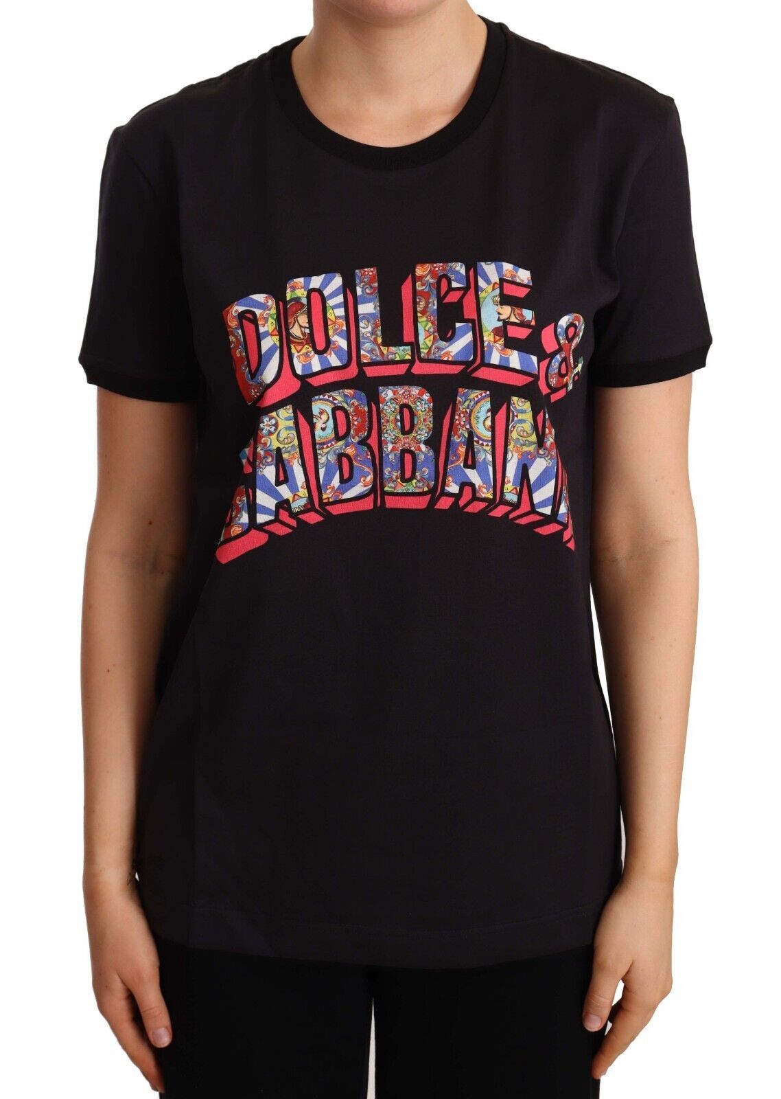 Dolce & Gabbana  Women's Black Cotton T-Shirt with Logo