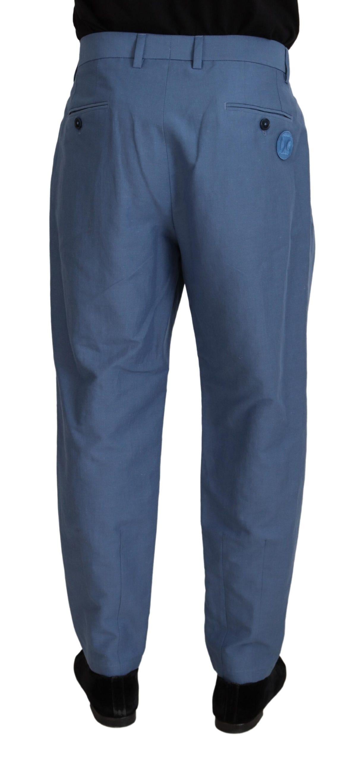 Dolce & Gabbana  Men's Pleated Cotton Trousers in Blue