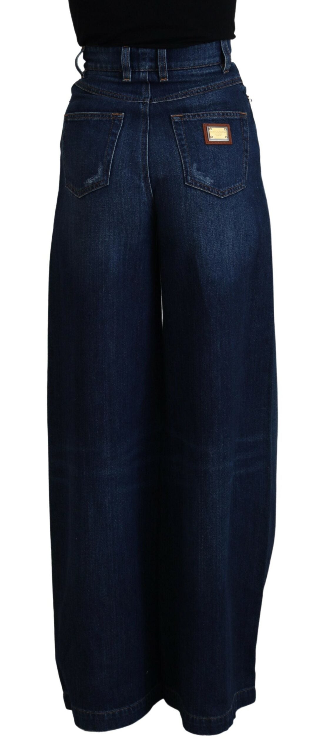 Dolce & Gabbana  High Waisted Wide Leg Jeans with Chain Belt - Blue