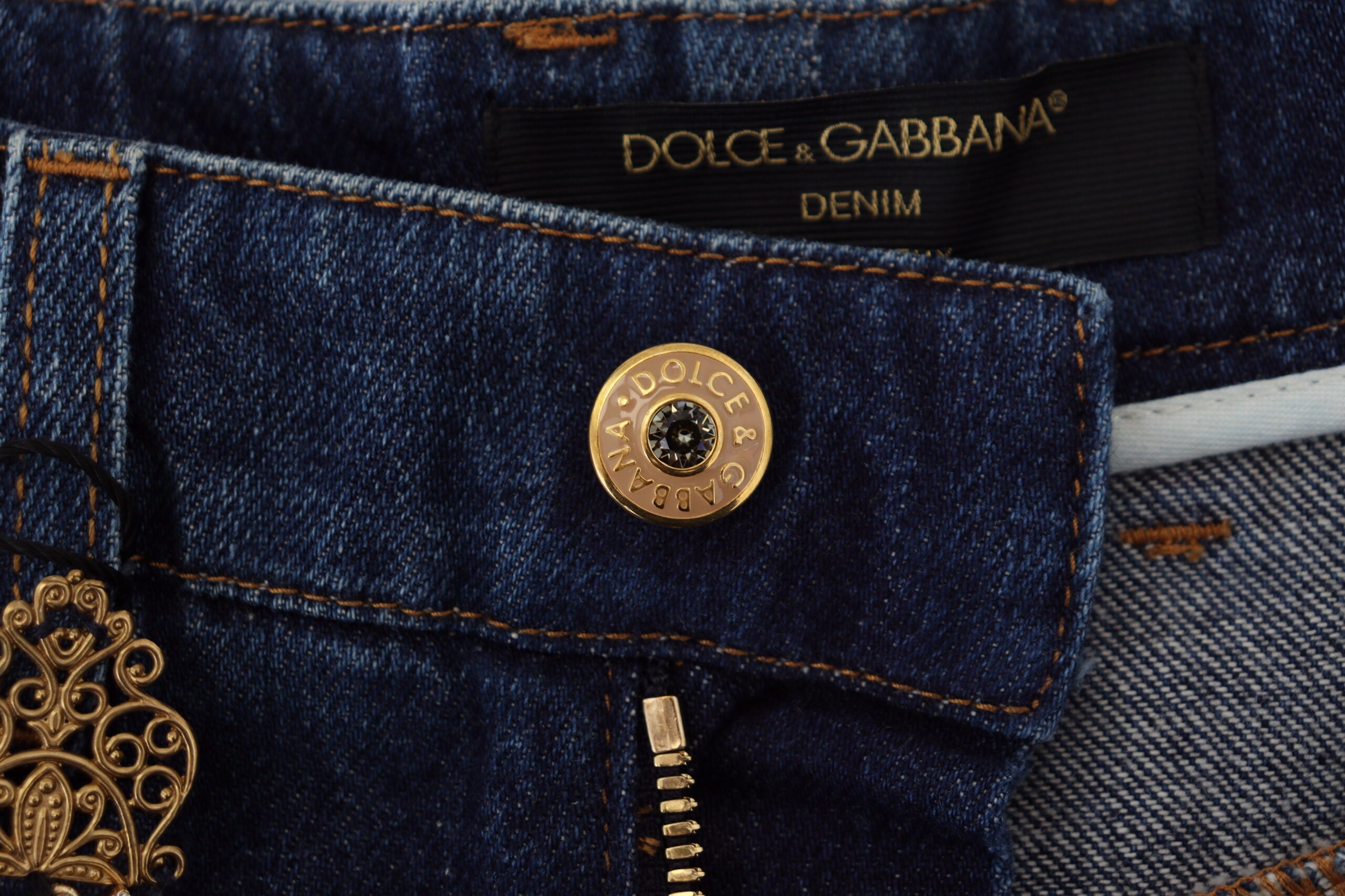 Dolce & Gabbana  High Waisted Wide Leg Jeans with Chain Belt - Blue