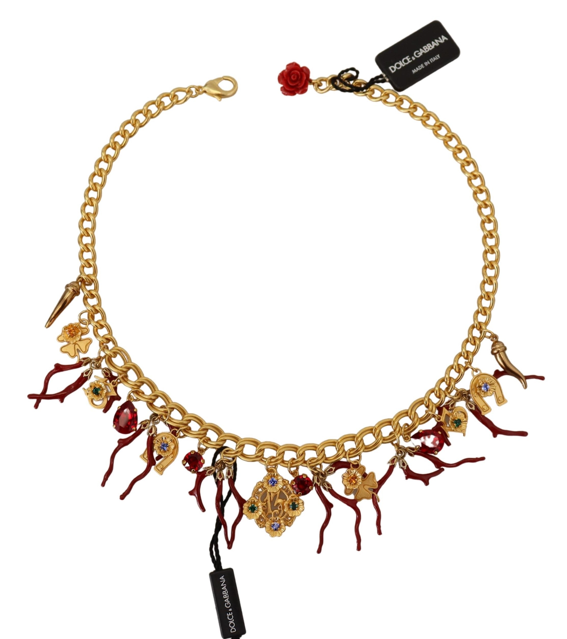 Dolce & Gabbana  Gold Tone Charm Necklace with Red Coral