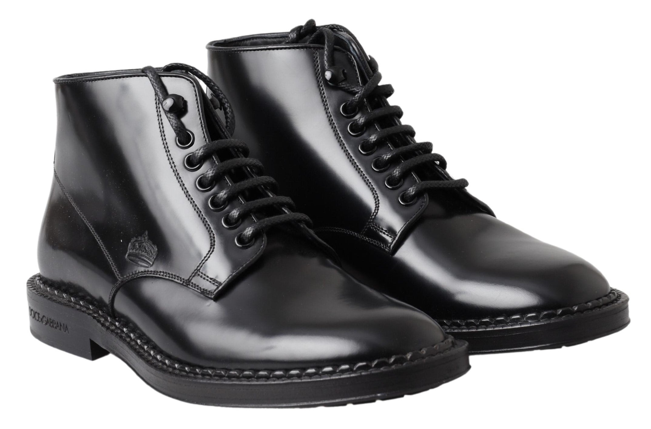 Dolce & Gabbana  Men's Lace-Up Ankle Boots - Black Leather