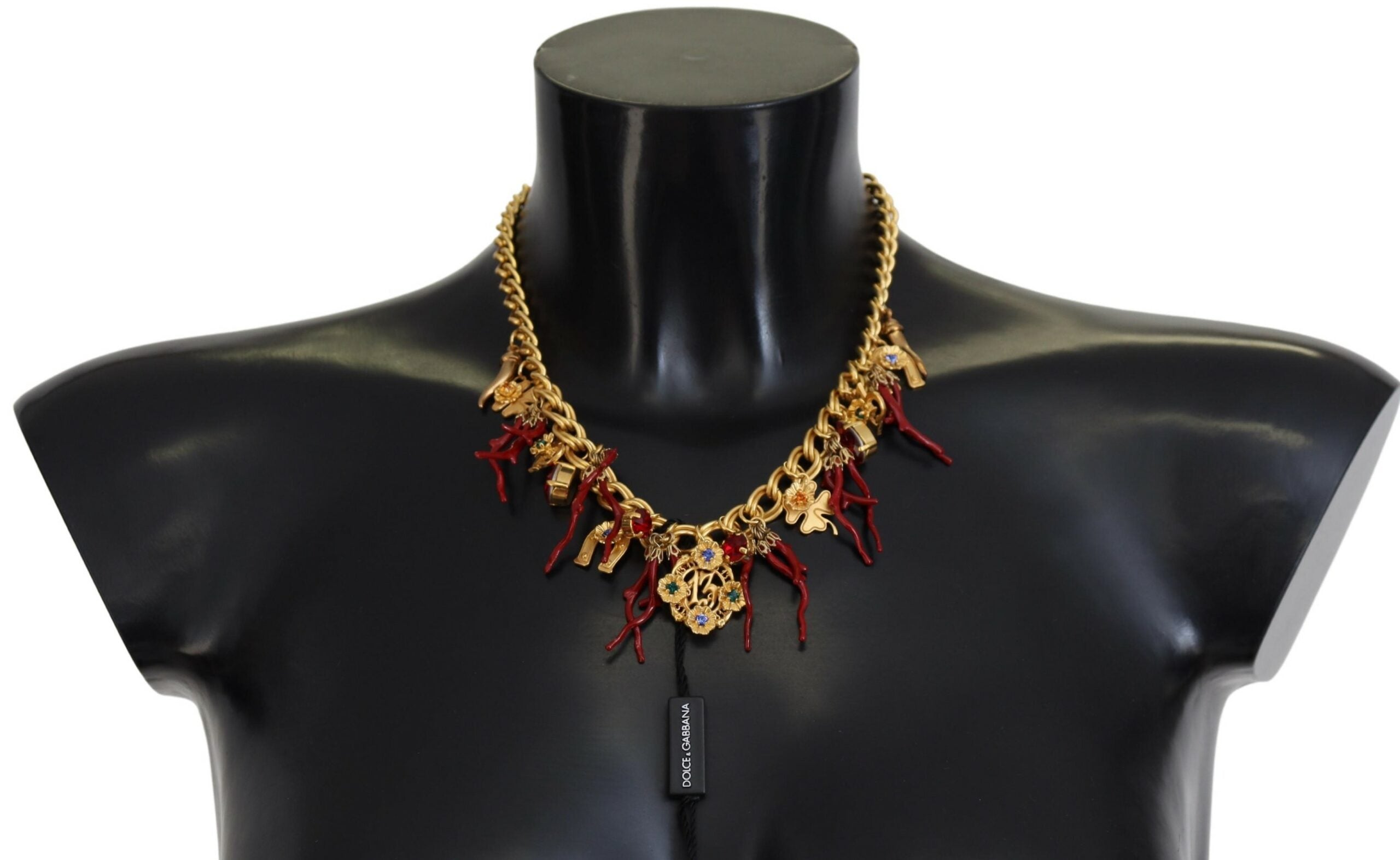 Dolce & Gabbana  Gold Tone Charm Necklace with Red Coral