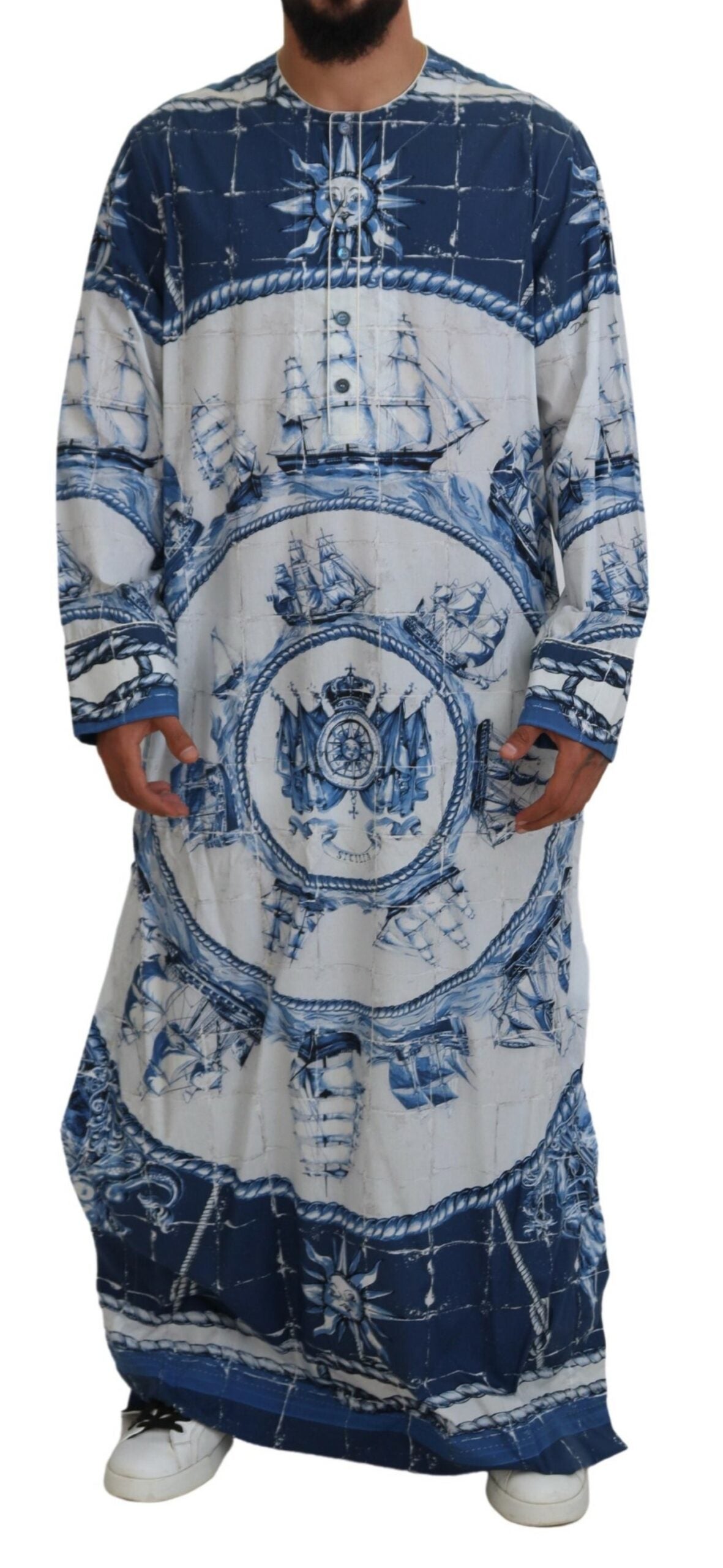 Dolce & Gabbana Blue Majolica Cotton Cape Thobe15