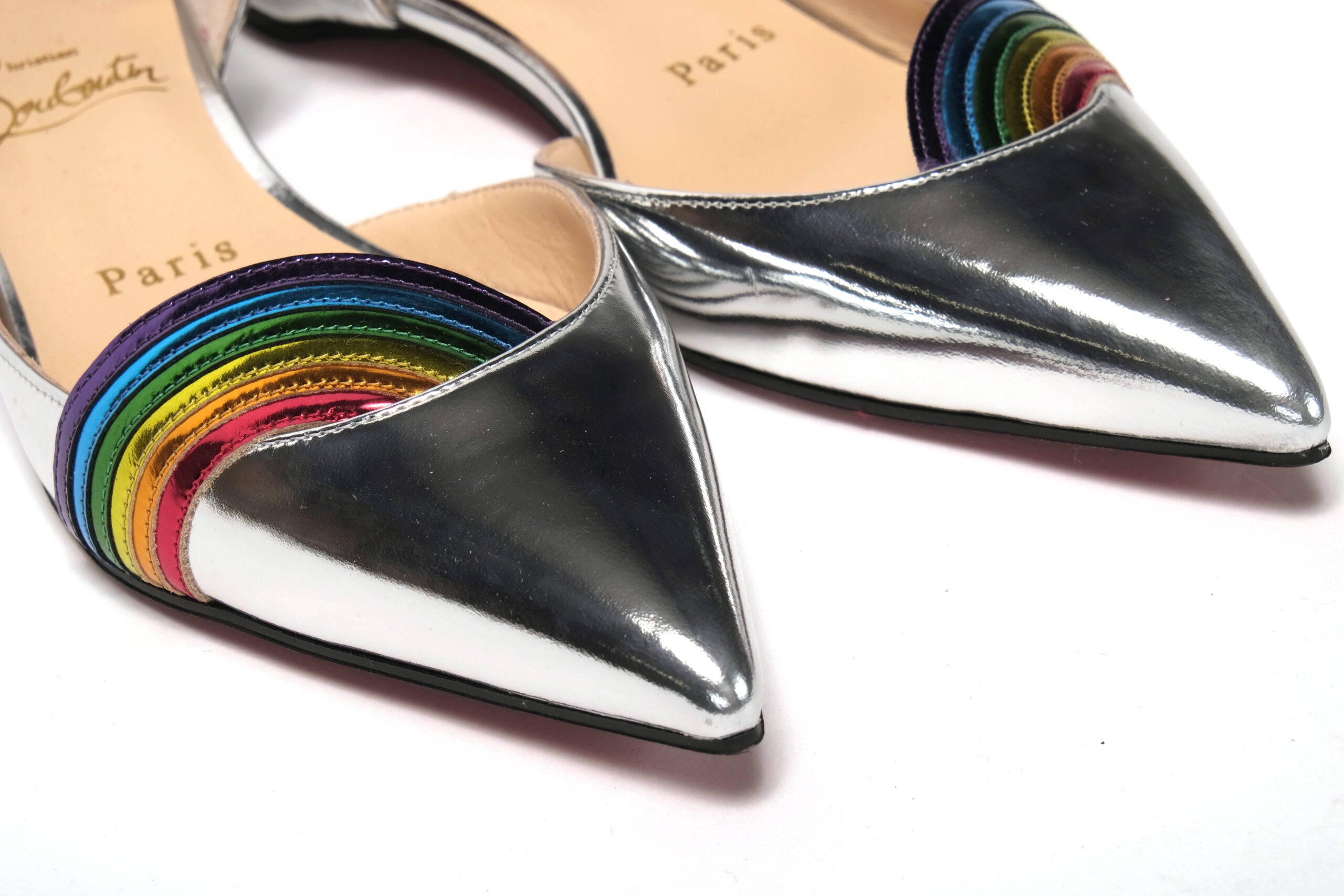 Christian Louboutin  Iriza Flat Silver Rainbow Stripe