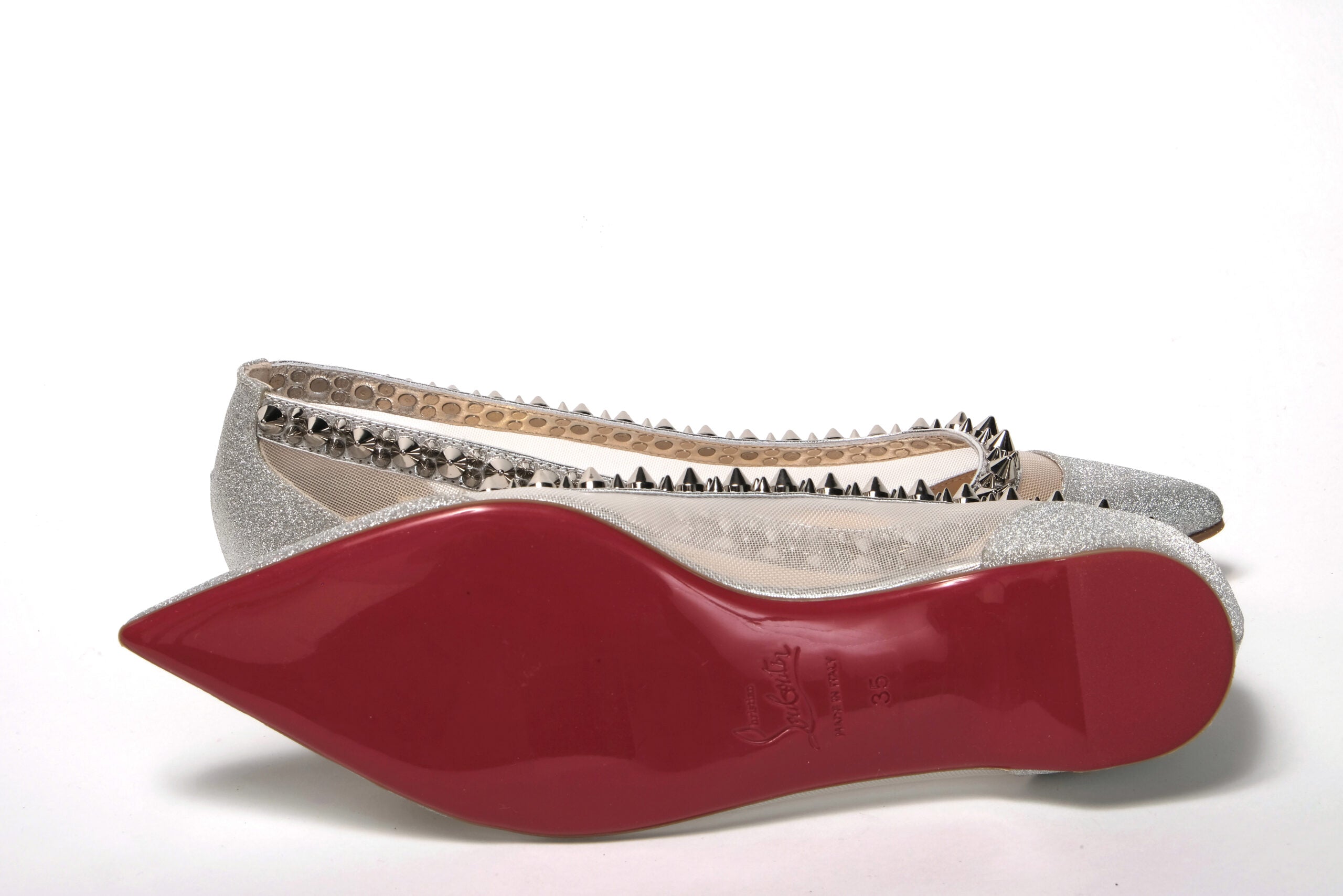 Christian Louboutin  Iriza Silver Glitter Mesh Flats