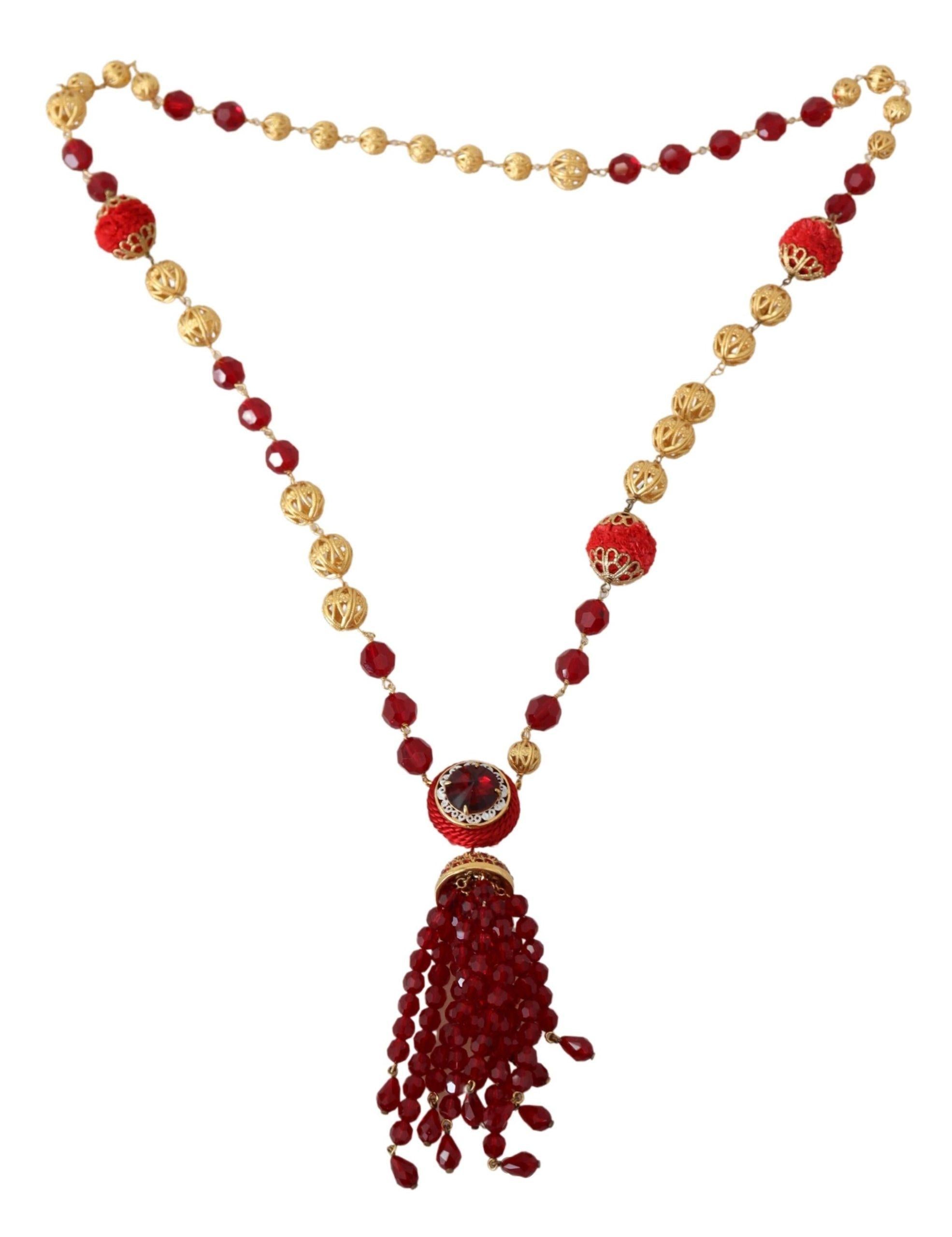 Dolce & Gabbana  Red Velvet & Crystal Bead Necklace