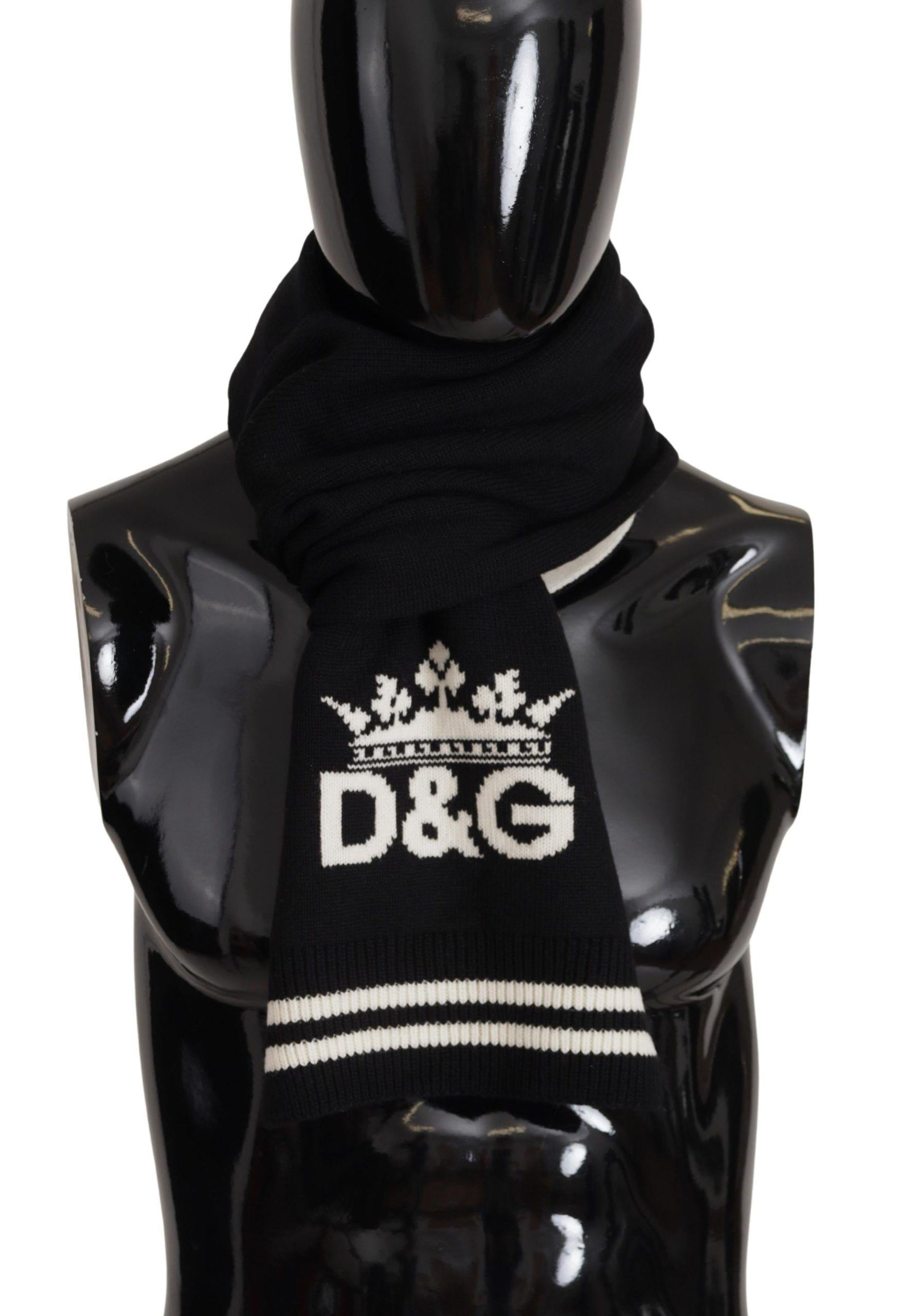 Dolce & Gabbana  Crown Logo Wool Scarf - Black