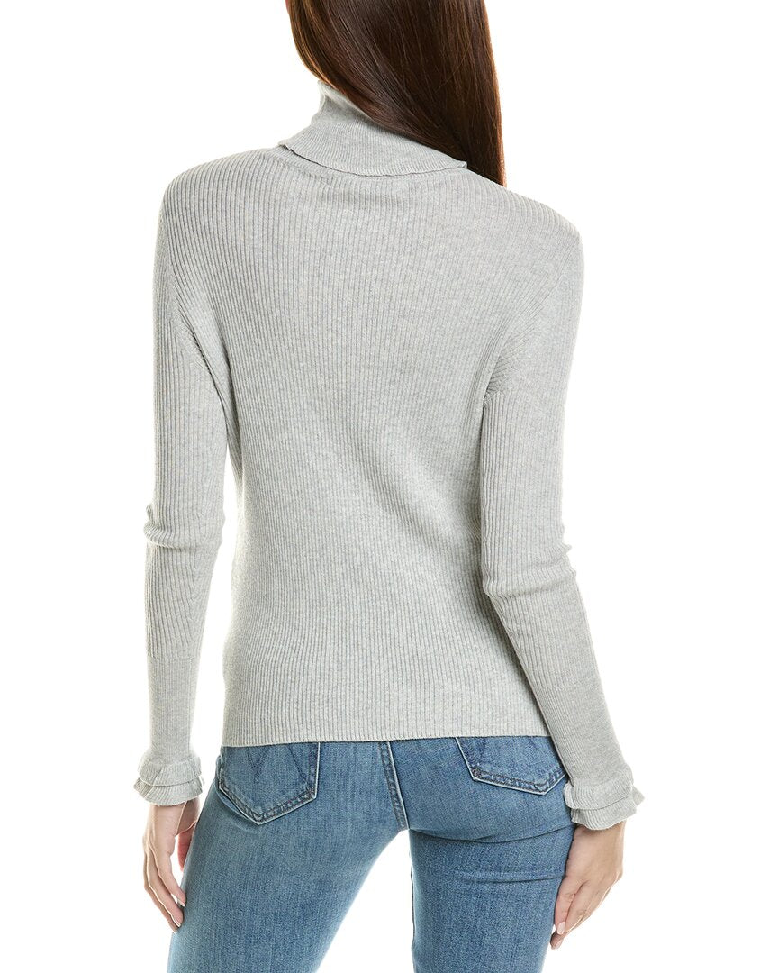 Hannah Rose Rib Ruffle Turtleneck Cashmere-Blend Sweater