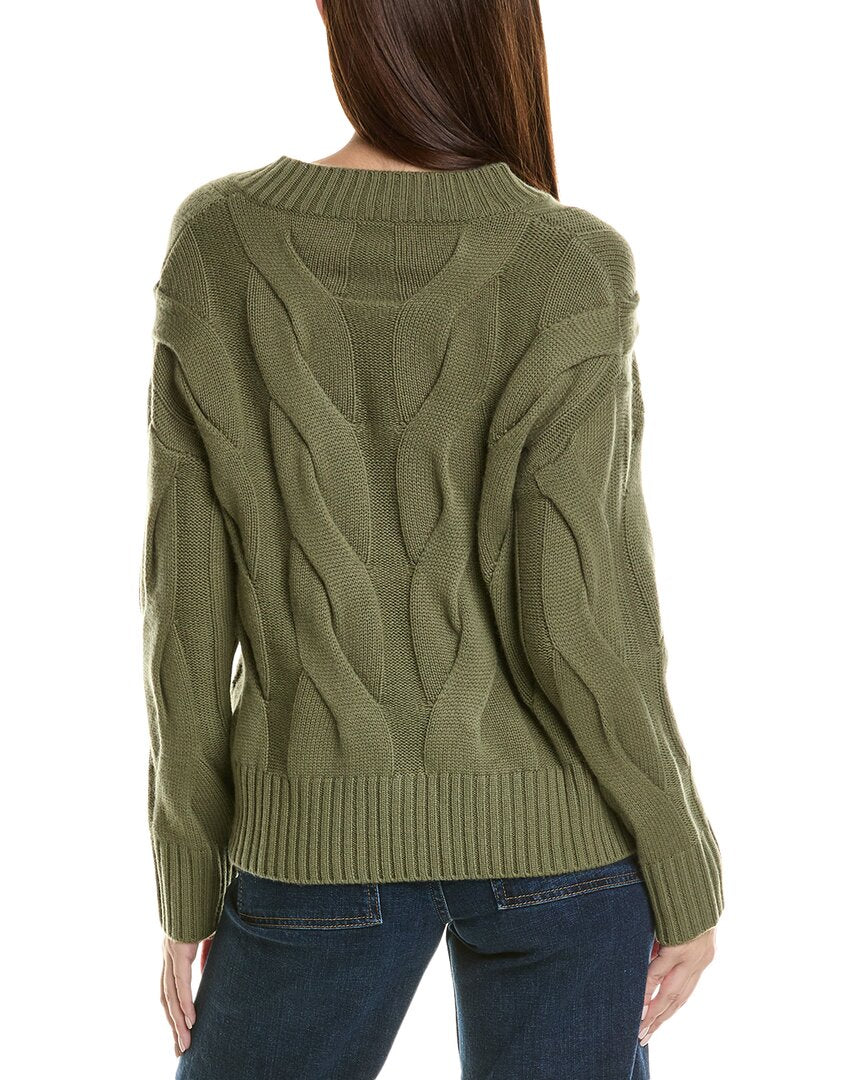 Hannah Rose Wide Cable V-Neck Wool & Cashmere-Blend Sweater