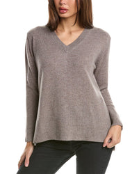 Forte Cashmere High-Low Seamed V-Neck Cashmere Sweater1