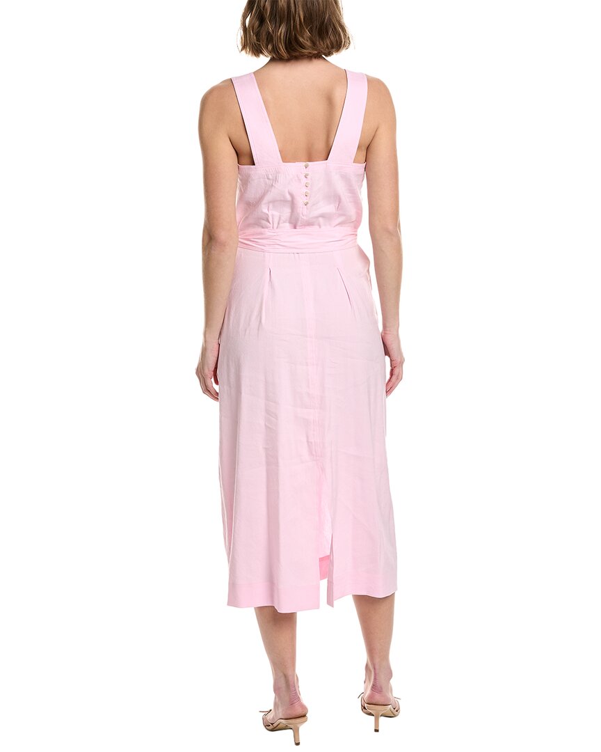 Vince Belted Square Neck Linen-Blend Midi Dress