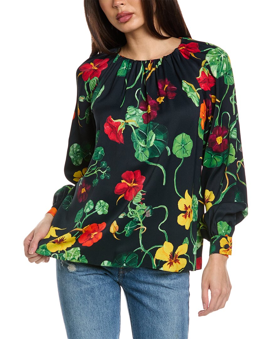 Oscar De La Renta Nasturtium Satin Back Crepe Blouse