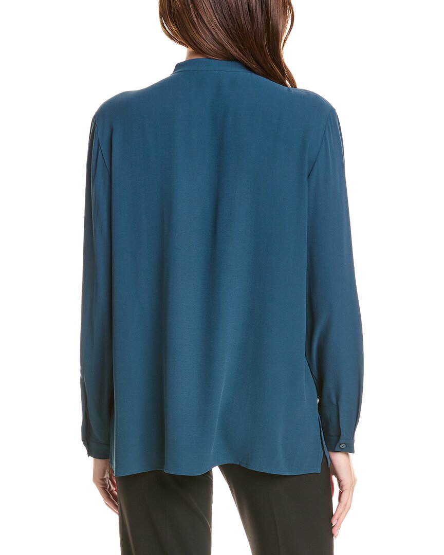 Eileen Fisher Mandarin Collar Silk Boxy Shirt