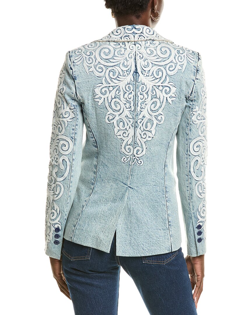 Alice + Olivia Macey Embroidered Denim Blazer