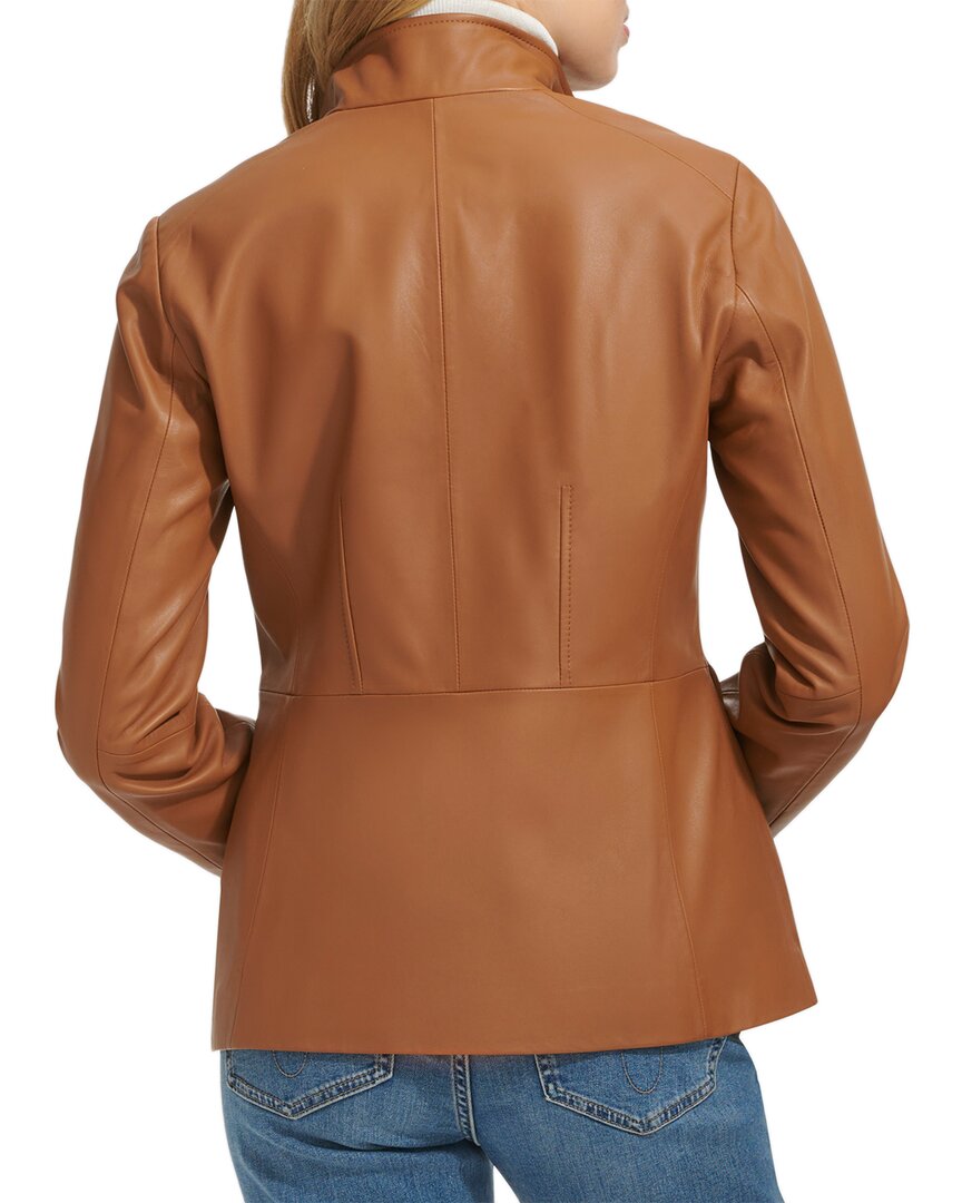 Cole Haan Smooth Leather Wing Collar Jacket