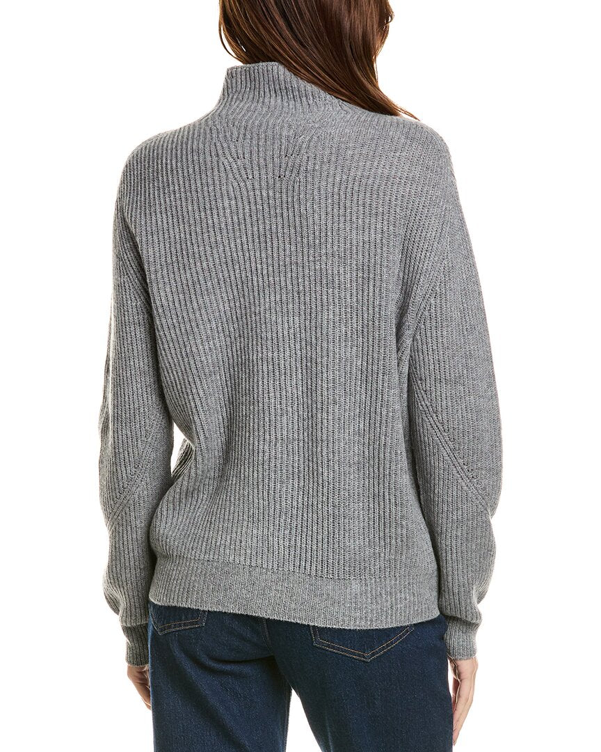 Forte Cashmere Fashioned Rib Funnel Neck Wool & Cashmere-Blend Sweater