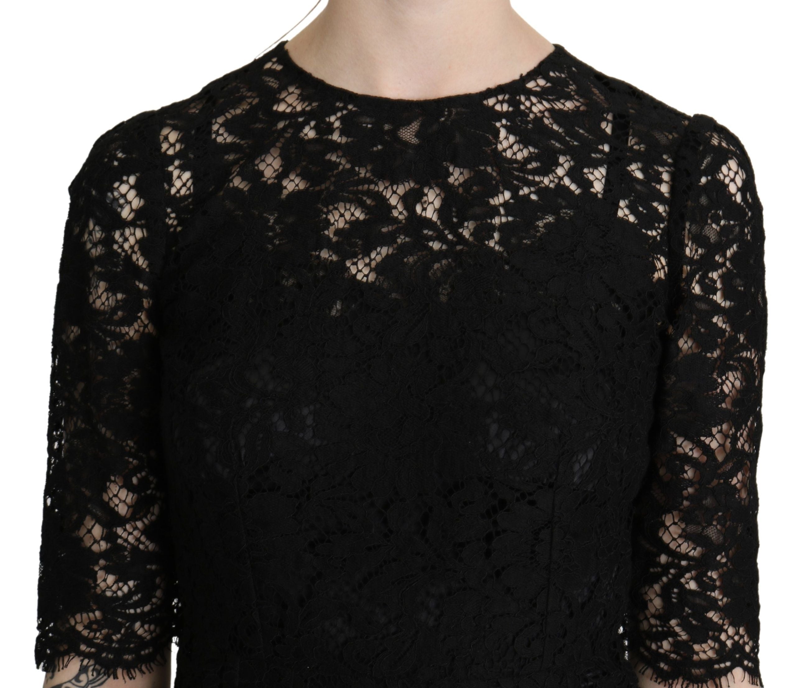 Dolce & Gabbana Elegant Black Lace Sheath Knee-Length Women's Dress