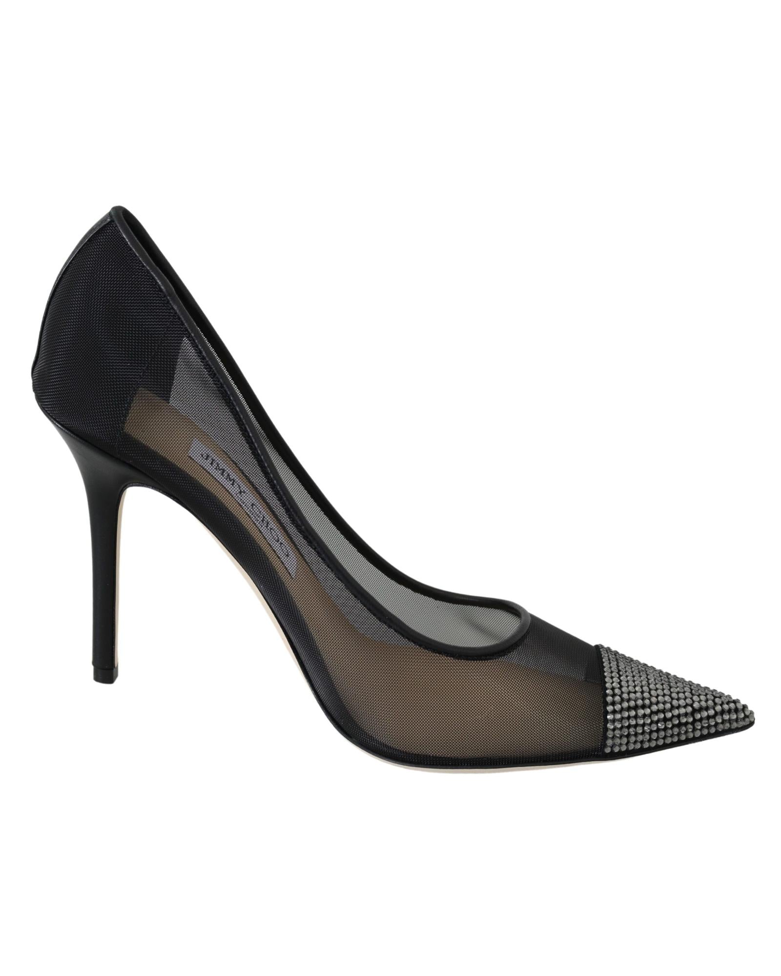 Jimmy Choo  Love 100 Black Mesh Rhinestone Pumps