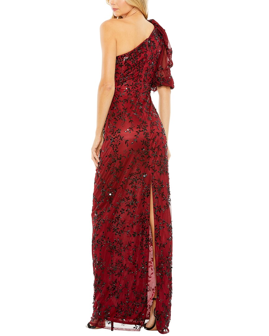 Mac Duggal One-Shoulder Puff Sleeve Embellished Column Gown