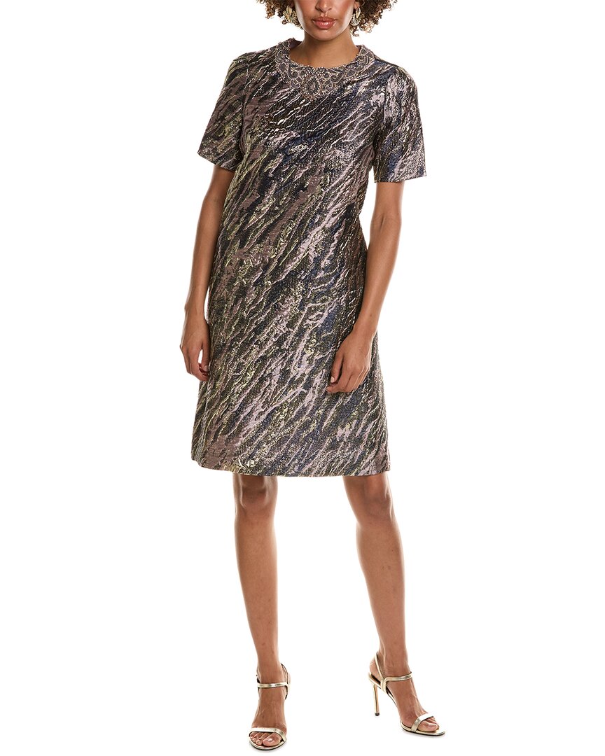 Teri Jon By Rickie Freeman Metallic Jacquard Shift Dress