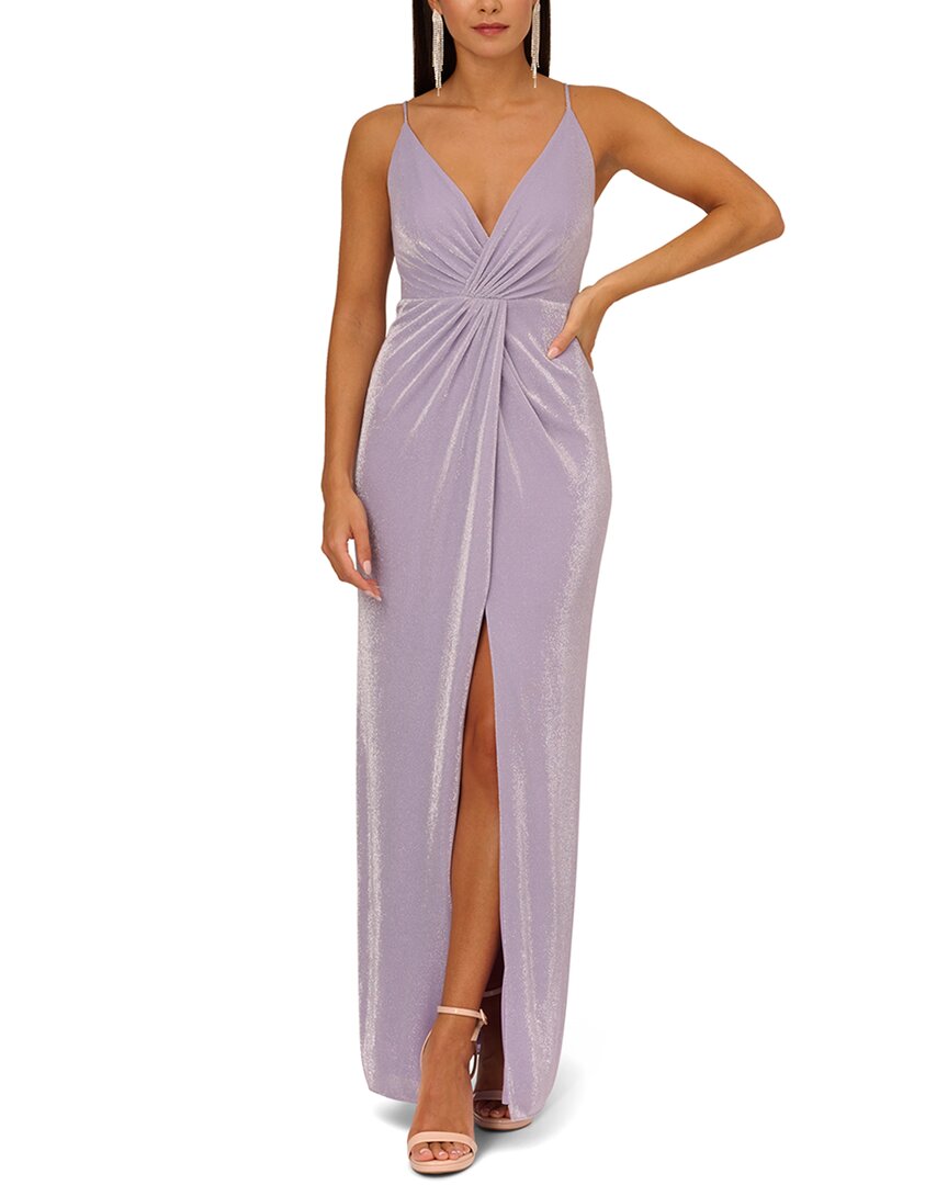 Aidan Mattox V-Neck Lurex Knit Gown