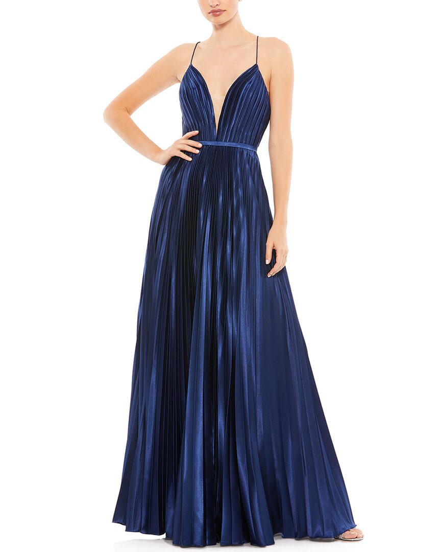 Mac Duggal Pleated Illusion Plunge Neck A Line Gown