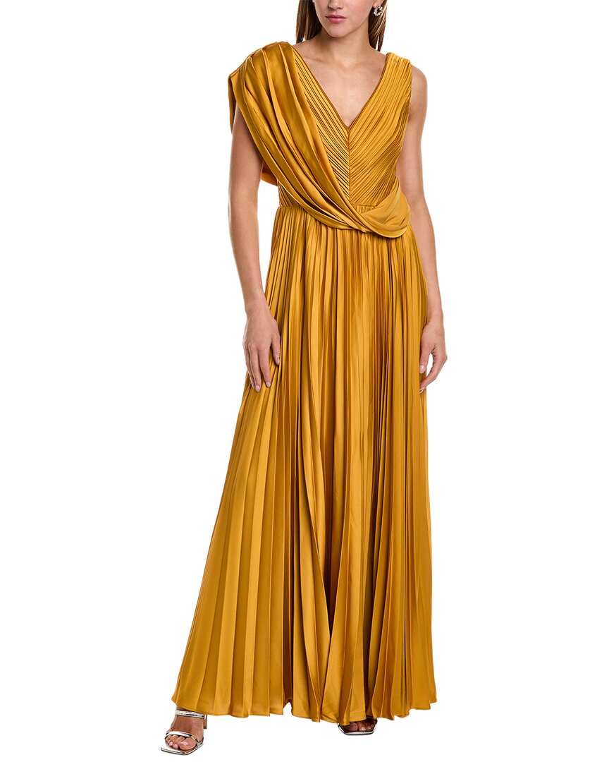 Theia Satin Pleated A-Line Gown