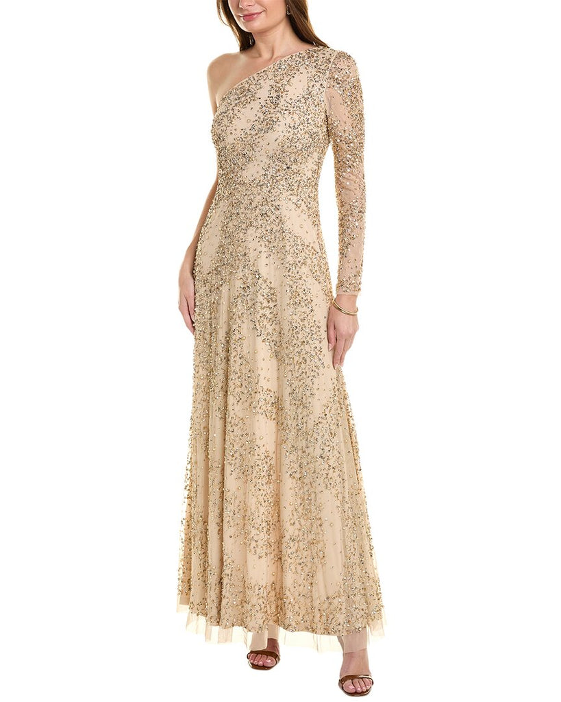 Aidan Mattox Beaded One Shoulder Gown