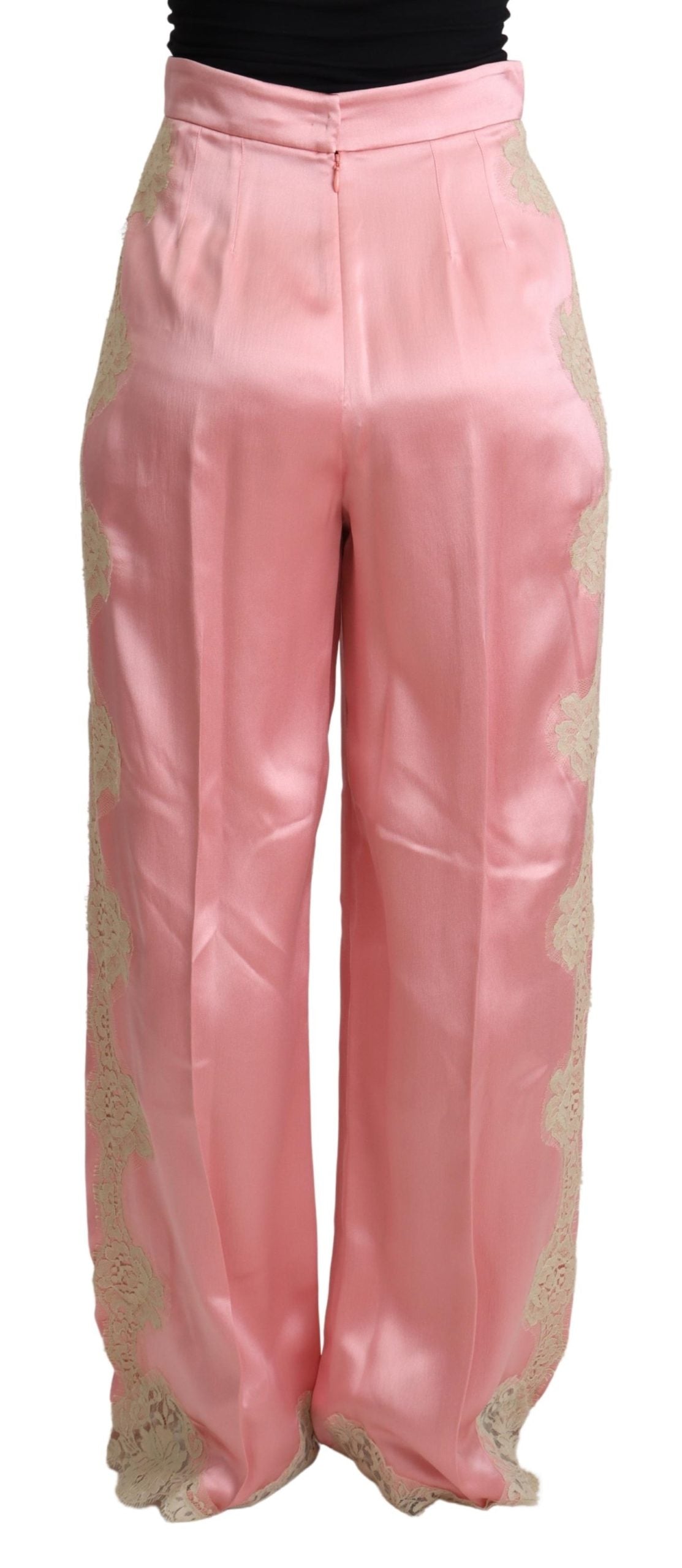 Dolce & Gabbana  Lace Trimmed Satin Wide-Leg Pants - Pink